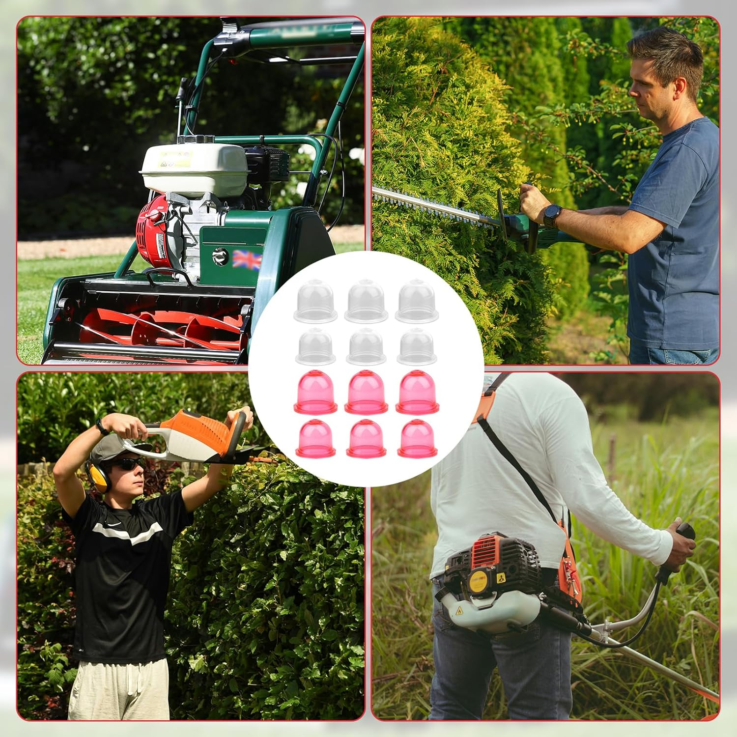 NQEUEPN 12Pcs Primer Bulb Replacements, Prime Bulb Carburetor Primer Bulb for Trimmer Hedge Cutter Gas Blower Brush Compatible with Homelite Craftsman Roybi(Red & Transparent) image number 3