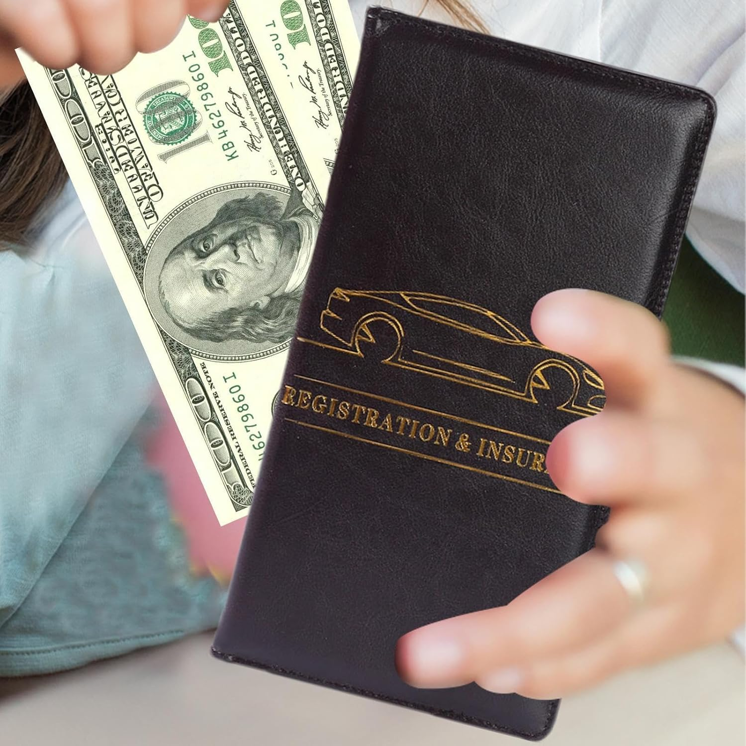 Gacqpli Car Document Bag, Wallet for Driving Licence - Car Insurance PU Wallet, Car Interior Accessories Document Folder for Documents, Cards, Driving Licence image number 3