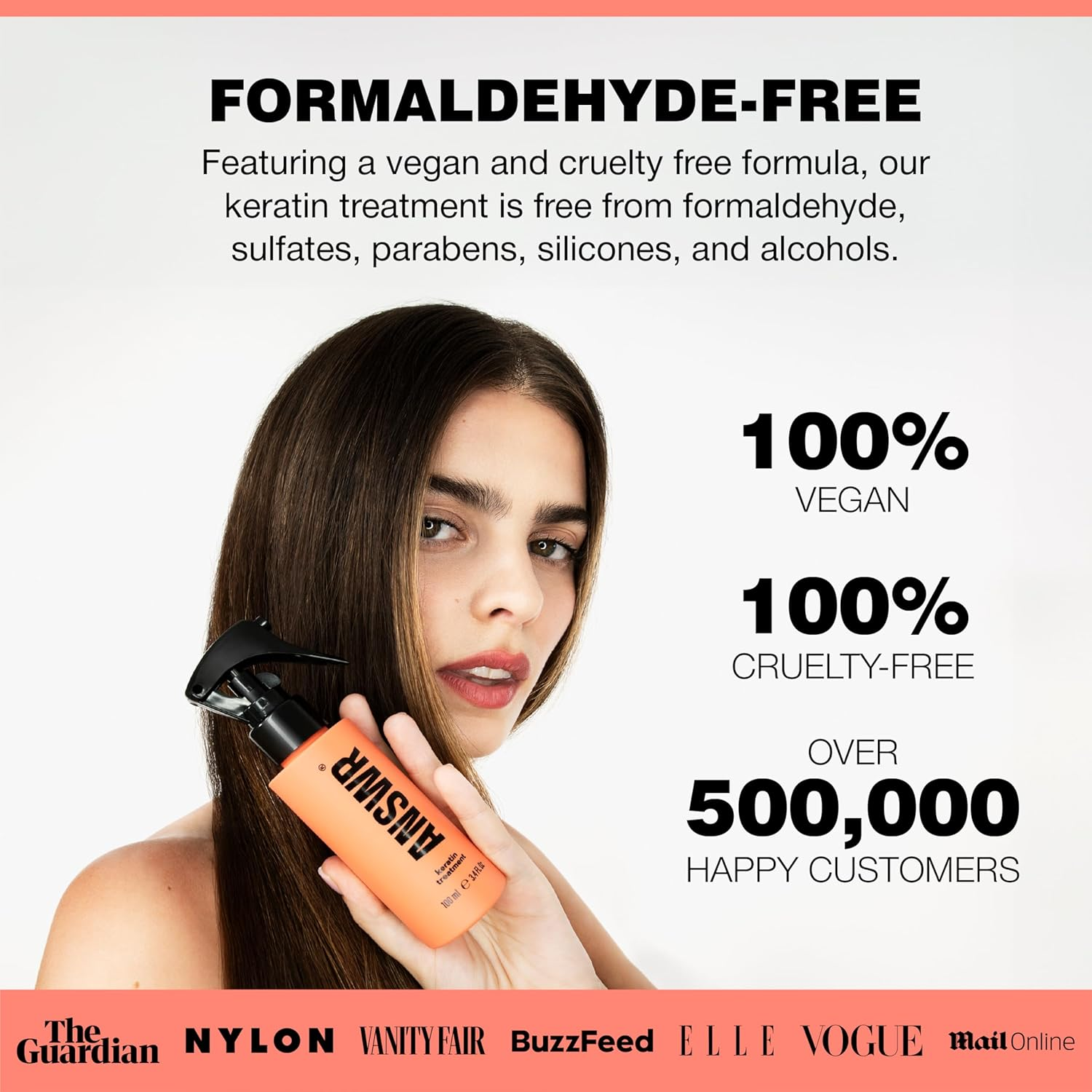 ANSWR Keratin Hair Treatment &ndash; At-Home Salon Quality Keratin Smoothing Treatment for All Hair Types &ndash; anti Frizz Hair Product &ndash; 100% Vegan &ndash; 100Ml Spray Bottle for Hair image number 3