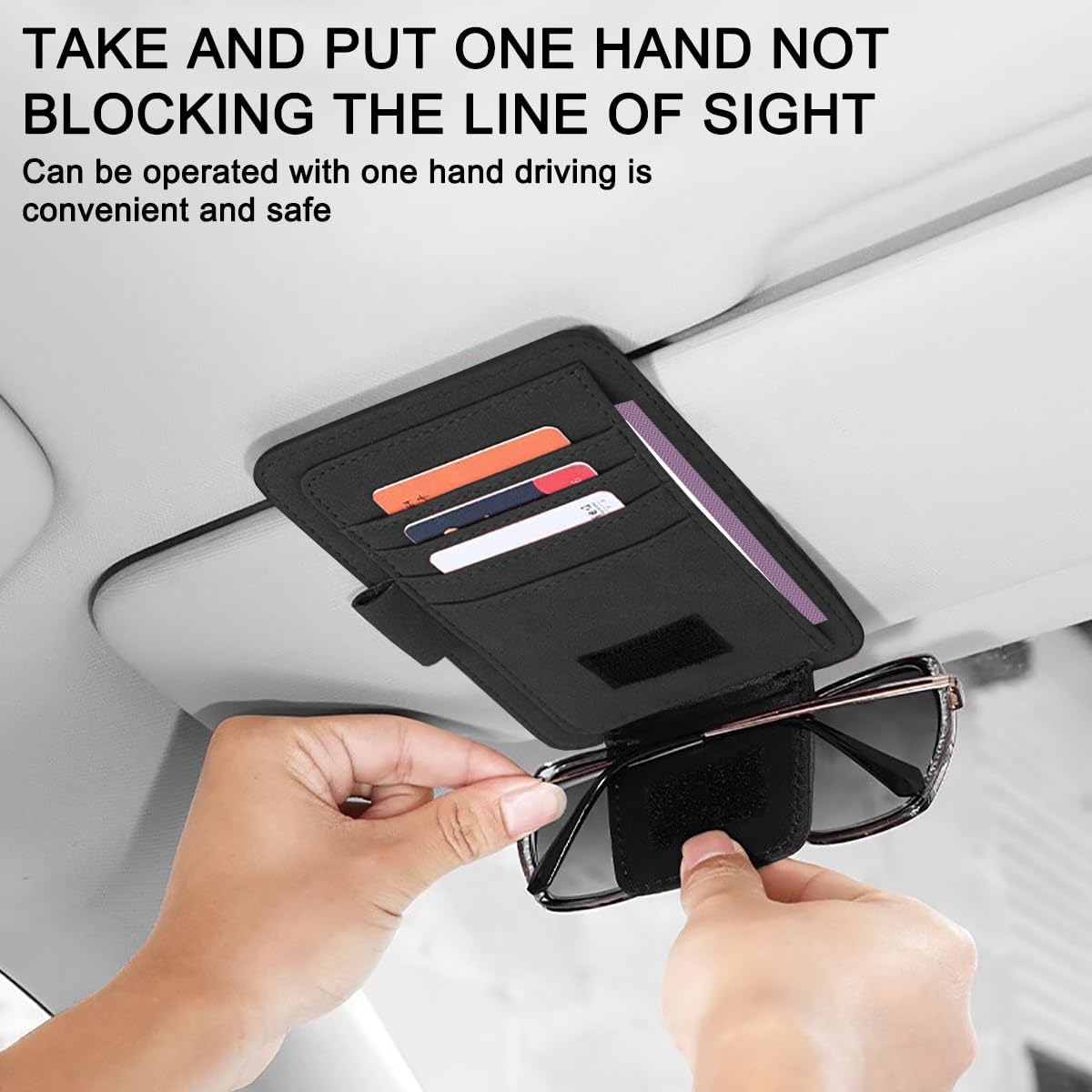 SENHAI Car Sun Visor Organizer for Car, 2 Pcs Small Leather Car Card Sleeve Pocket Organizer, Car Visor Organizer Storage Pouch for Hold Card, Sunglass Holder, Pen (Beige & Black) image number 2