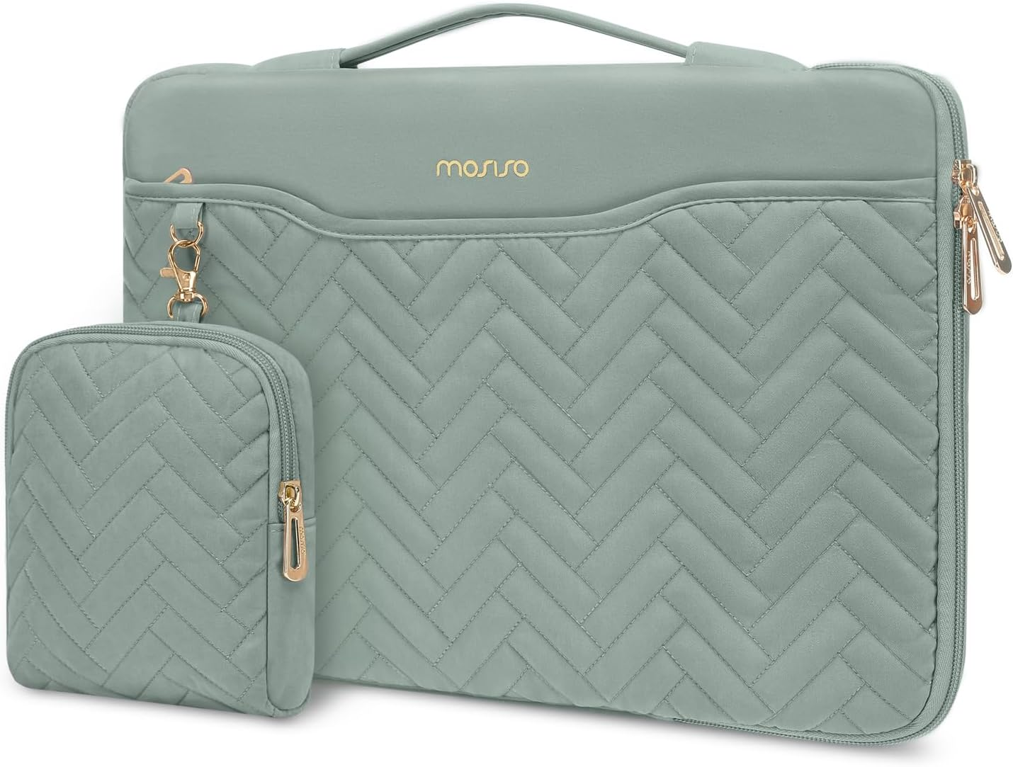 MOSISO 13-14 Inch 360 Protective Laptop Sleeve Compatible with Macbook Air/Pro, 13-13.3 Inch Notebook, Compatible with Macbook Pro 14, Rectangle Quilted Bag with Handle&Pocket&Small Case, Black