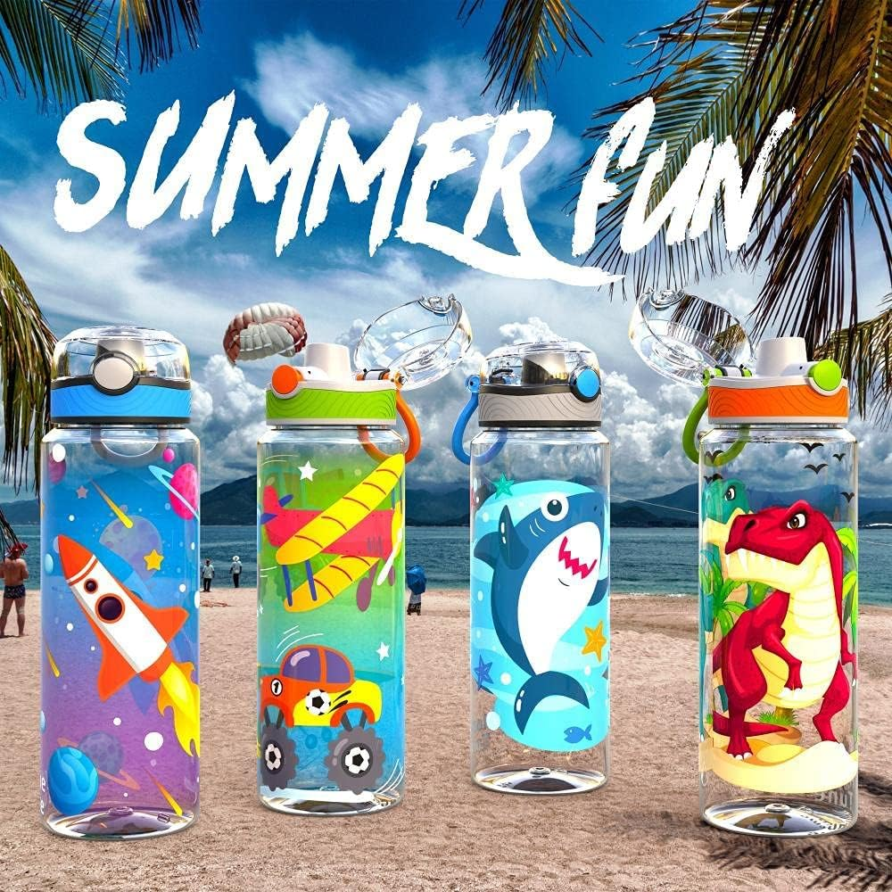 Home Tune 23Oz Kids Water Bottle for School Boys, BPA FREE Tritan, Leak Proof Flip Top Lid, Easy Clean, Carry Handle - Dinosaur - Flamingo image number 3