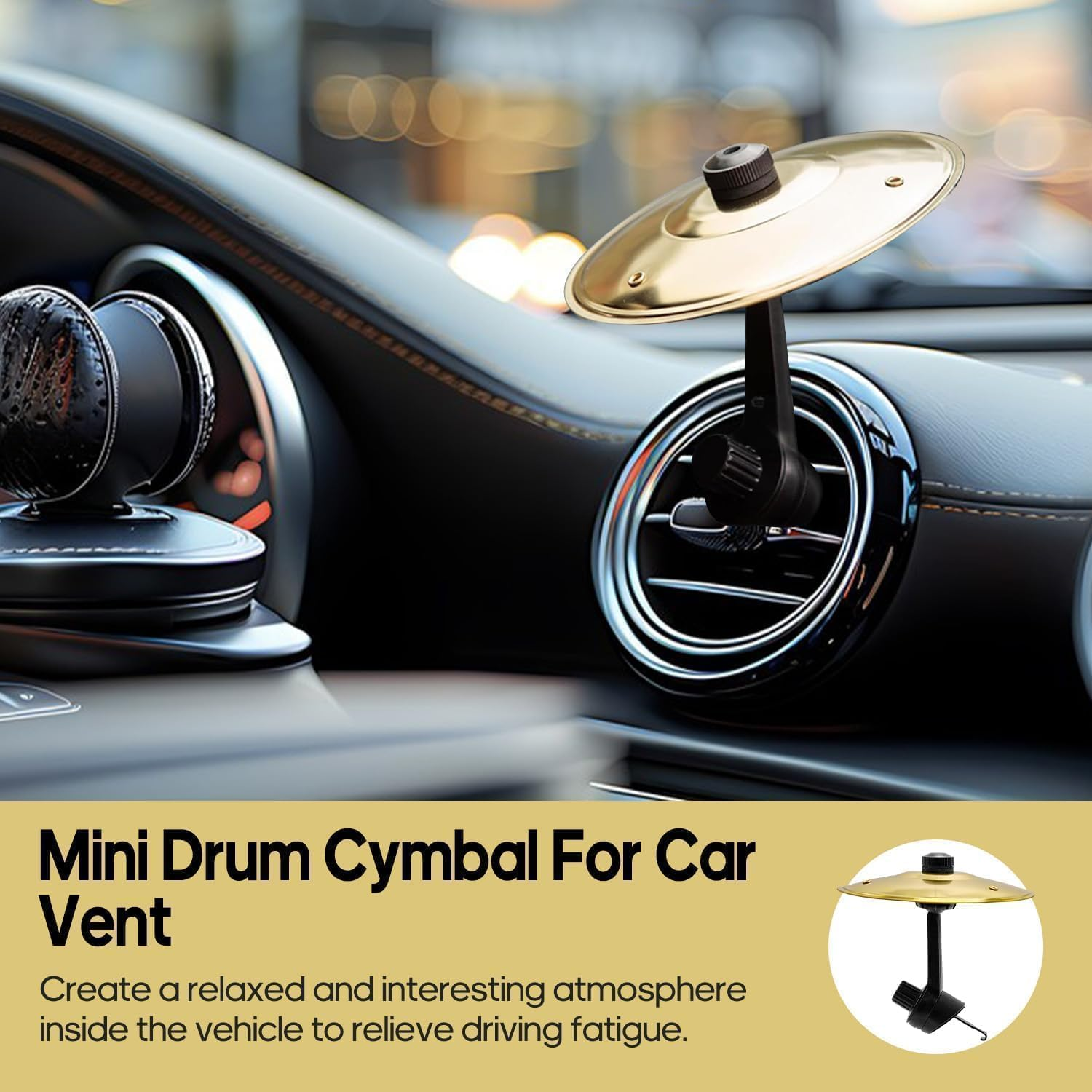 1PCS Car Cymbal Air Vent Clip, Mini Crash Drum Cymbal Ornament That Vibrates with Airflow, Funny Novelty Musical Dashboard Decor for All Car Models image number 5