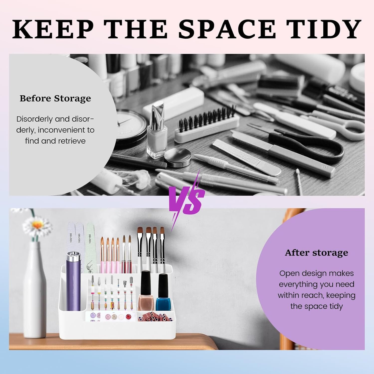 Plastic 28 Hole Nail Drill Holder Multi Compartment Nail Drill Organnizer Box Large Capacity Compartment Storage Box for Home Office image number 4