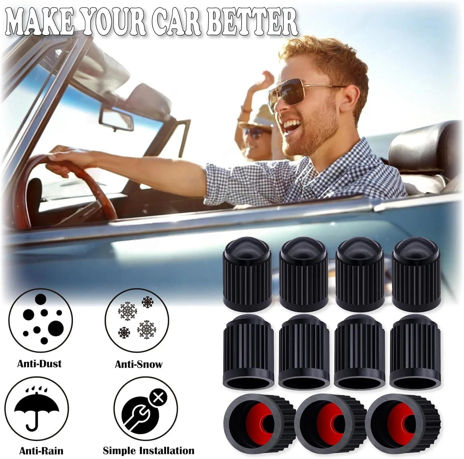 Tire Stem Valve Caps, with O Rubber Ring, Universal Stem Covers for Cars, Suvs, Bike and Bicycle, Trucks, Motorcycles, Airtight Seal Heavy Duty (Black (30 Pack) image number 3