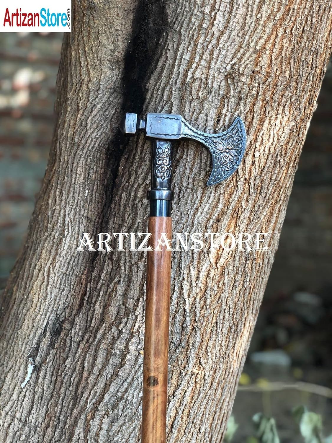 ARTIZANSTORE Antique Solid Brass Walking Stick Viking Wooden Walking Cane for Men and Women Handle Nautical Style Walking Stick Wooden Cane, Brown