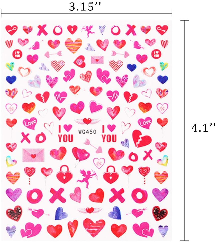 Valentines Day Nail Art Stickers Decals 6 Sheets 3D Self-Adhesive Valentines Nail Art Supplies Stickers for Acrylic Nails Sexy Lips Heart Love Cupid Designs Sticker for Women Girls image number 6
