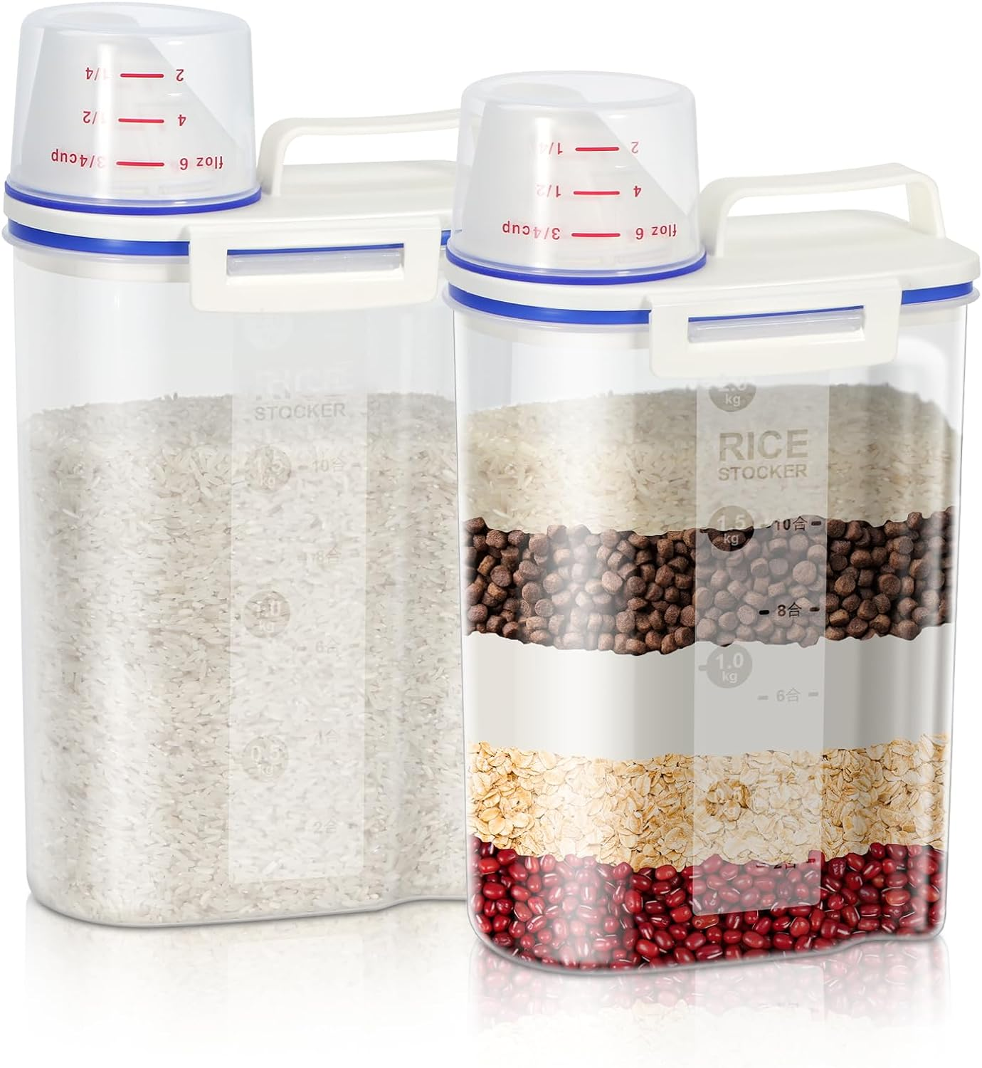 Tbmax Rice Storage Bin Cereal Containers Dispenser with BPA Free Plastic + Airtight Design + Measuring Cup + Pour Spout - 2KG Capacities of Rice Perfect for Rice Cooker