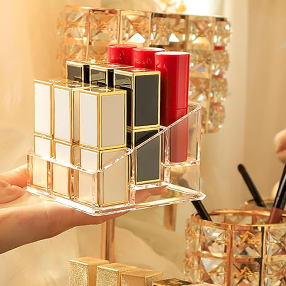 Clear Acrylic Lipstick Organizer, 9 Slots, Storage Display Case for Lip Gloss, Essential Oil, Perfume