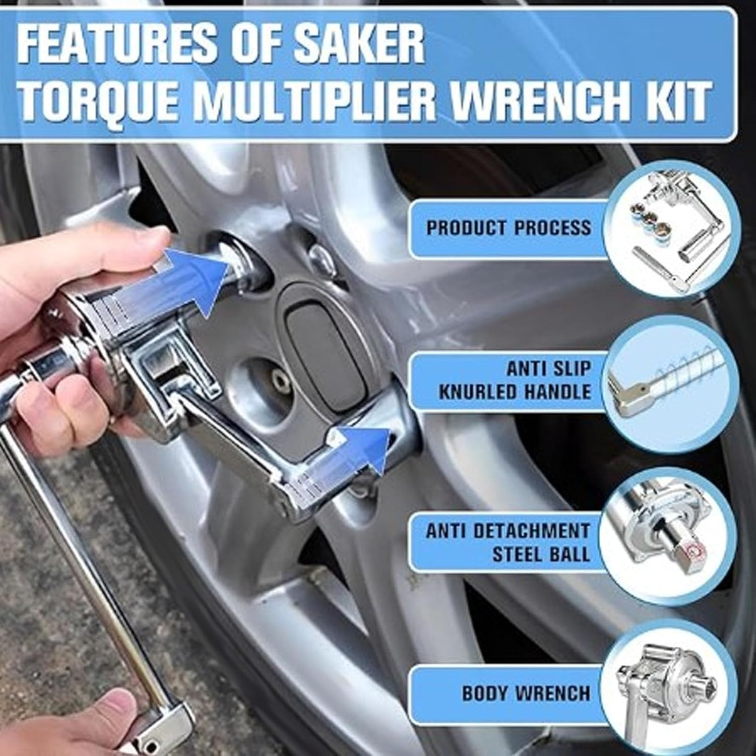 Torque Multiplier, Torque Multiplier with 1/2 Driver 1:16 Labor Saving Wrench Set, Hand Lug Nut Kit, Portable Wrench Sockets Set image number 4