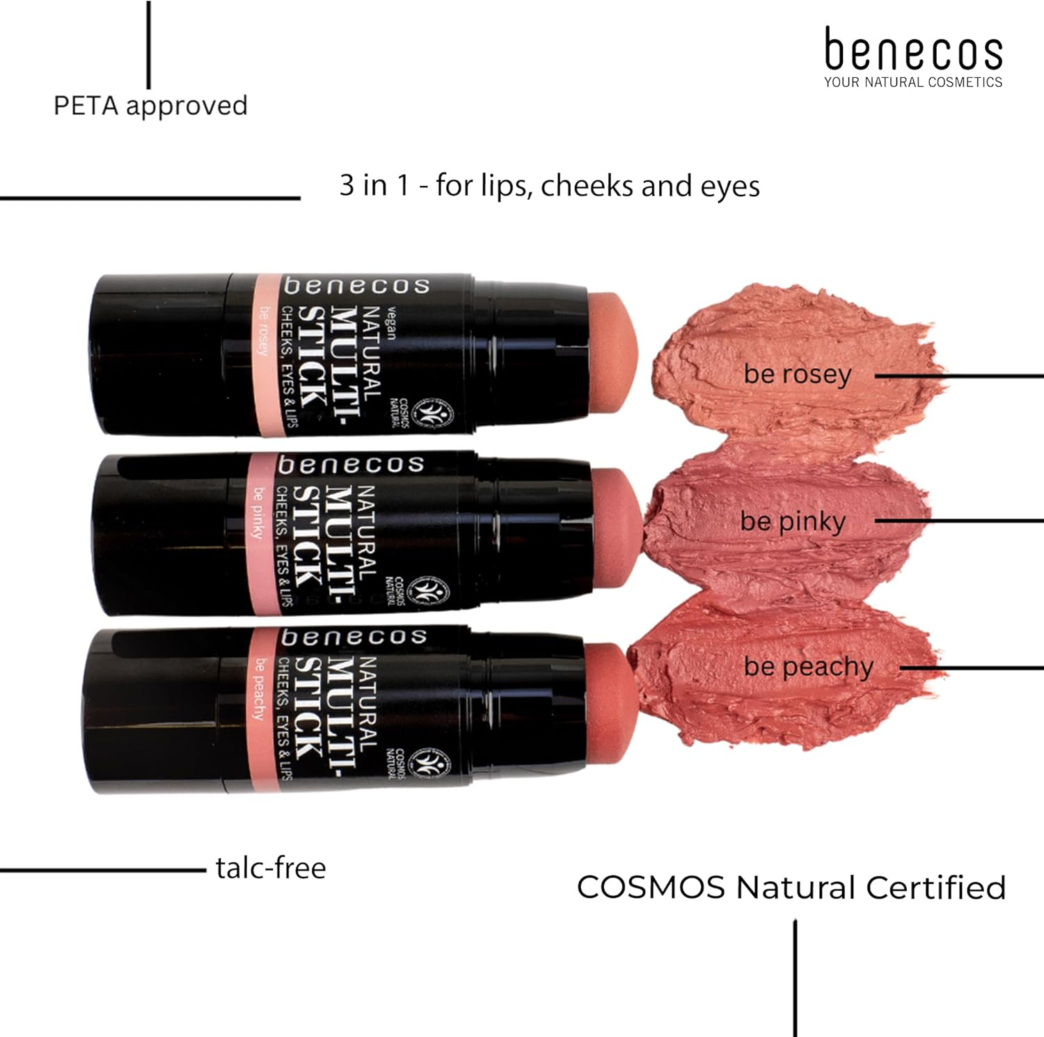 Benecos Natural Multi-Stick, Be Rosey, 4.5G, for Lips, Cheeks and Eyes, 3 Colours image number 3