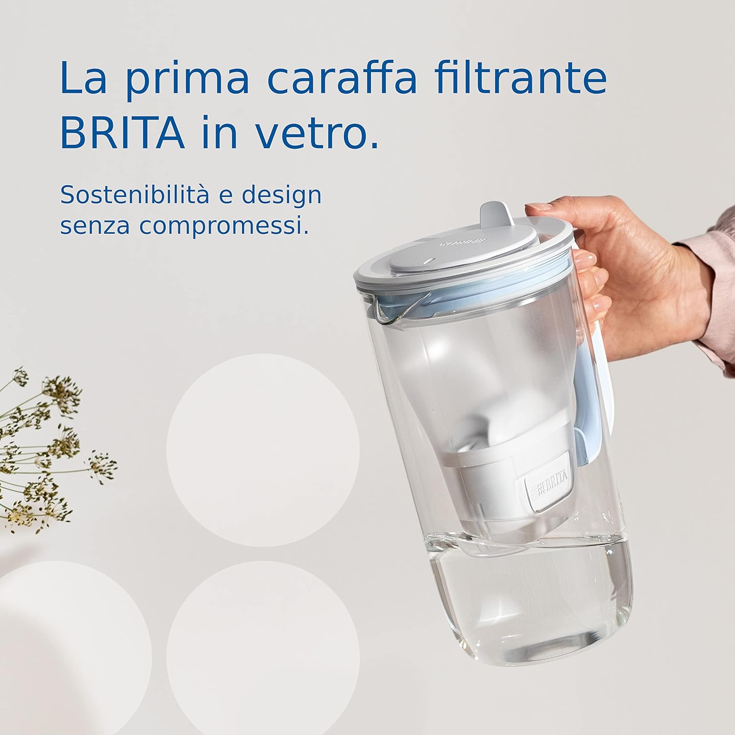 BRITA Glass Water Filter Jug Light Blue (2.5 L) Including 1 X Maxtra Pro All-In-1 Cartridge - Premium Design Glass Jug, Robust & Light/Reduces Limescale, Chlorine, Metals Such as Lead & Copper image number 2