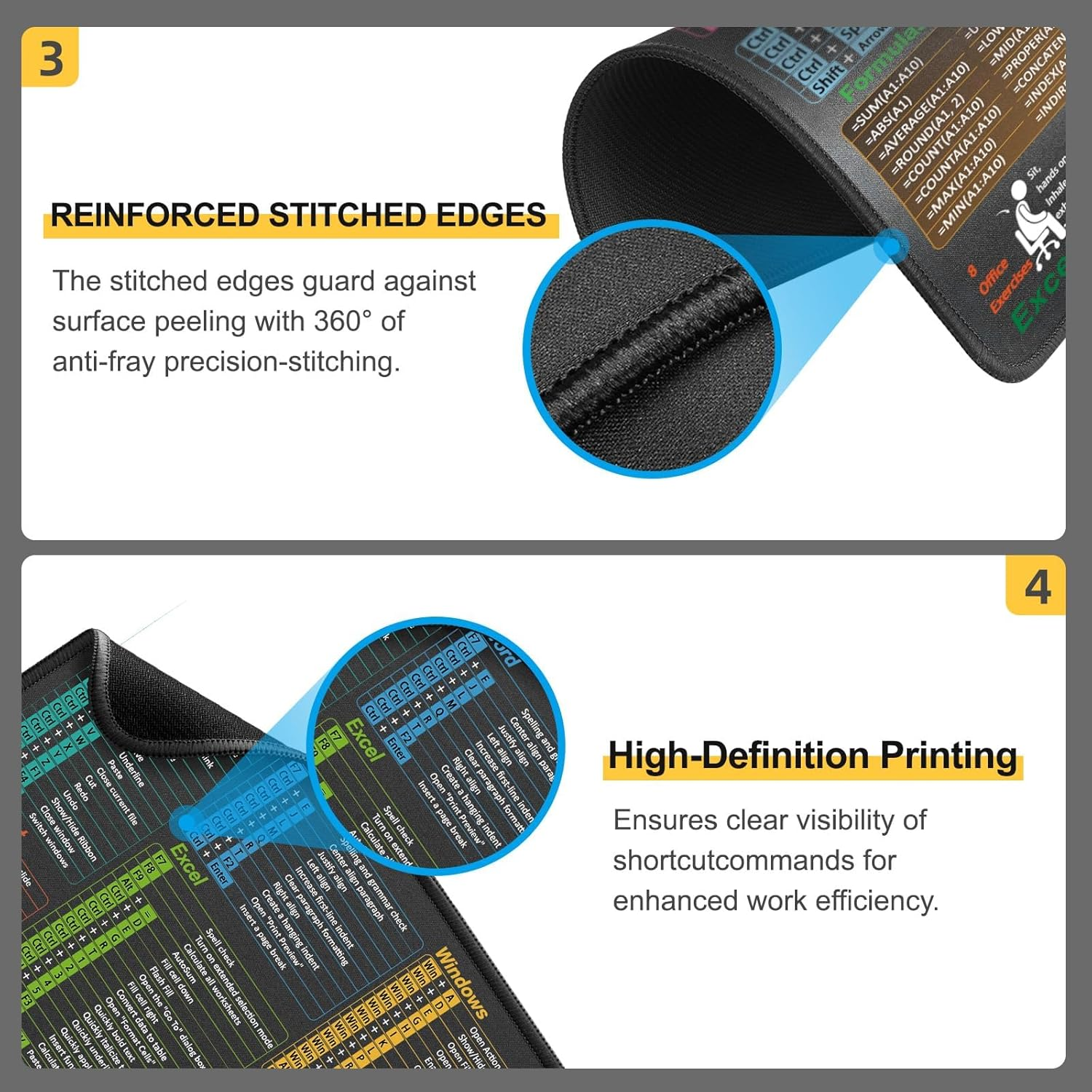 AILRINNI Mouse Pad for Excel/Word/Powerpoint/Windows Shortcuts &ndash; Small Excel Shortcut Keys Mouse Pad &ndash; 11.8"X9.8" Portable Computer Mousepad &ndash; Gaming, Office, Waterproof, Non-Slip, Stitched Edges image number 4