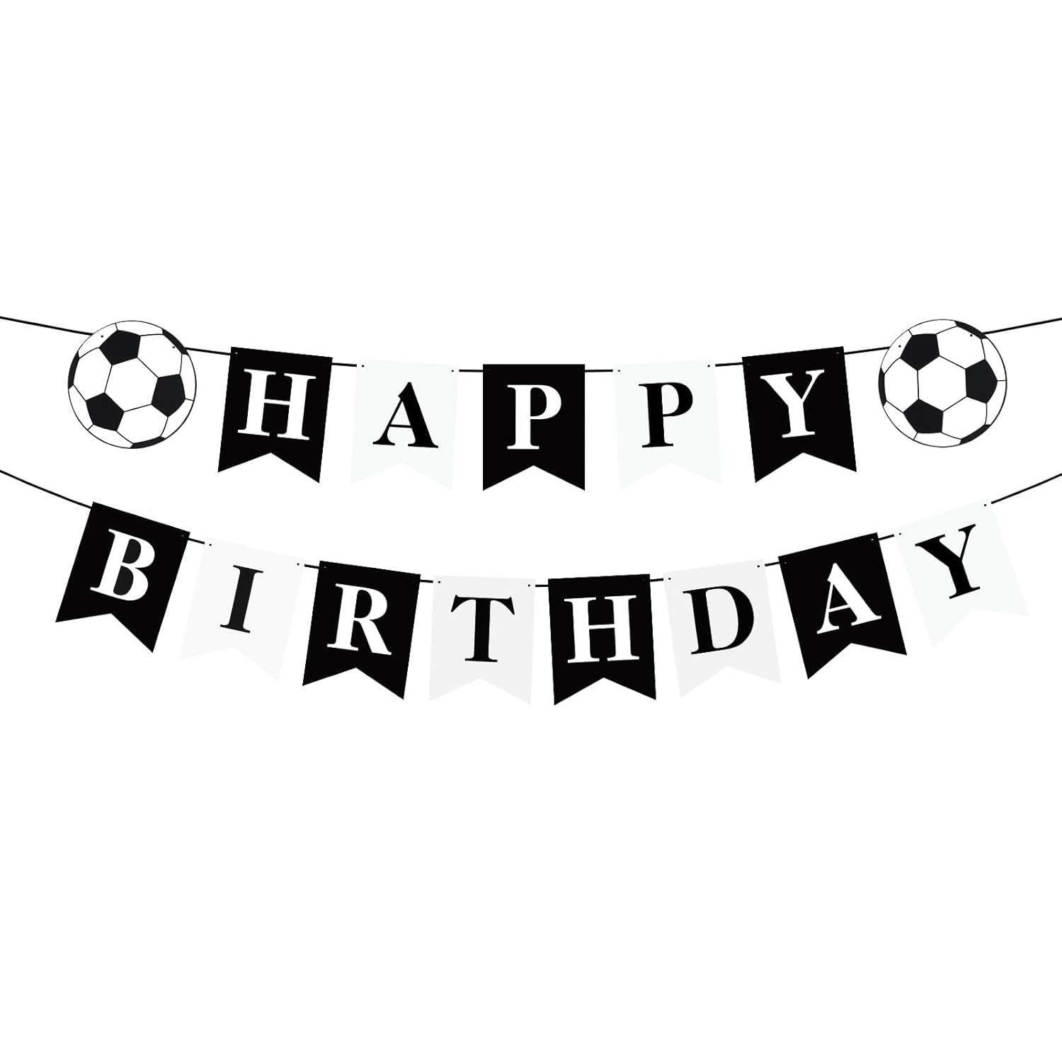 Birthday Football Banner Happy Birthday Football Theme Banner Party Decorations Football Banner Football Banner White Black for Boys Girls Football Fans Birthday Party image number 1