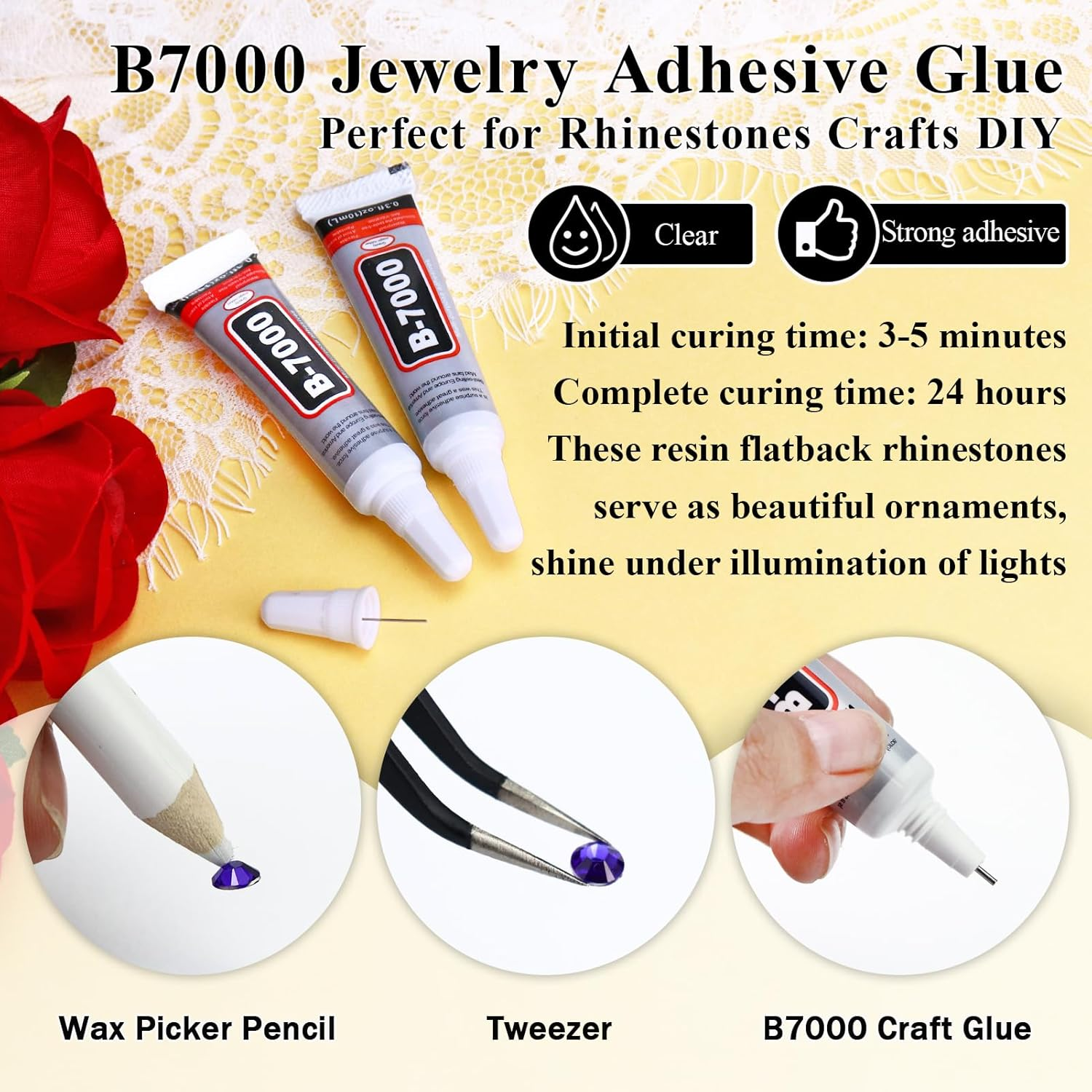 Briskbloom 25000PCS Jet Black Jelly Rhinestones, 2Mm 3Mm 4Mm 5Mm 6Mm Resin Flatback Rhinestones for Crafts Tumblers Shoes Celebration Makeup, Graduation Cap Bling Gems with B7000 Glue, Solid Black