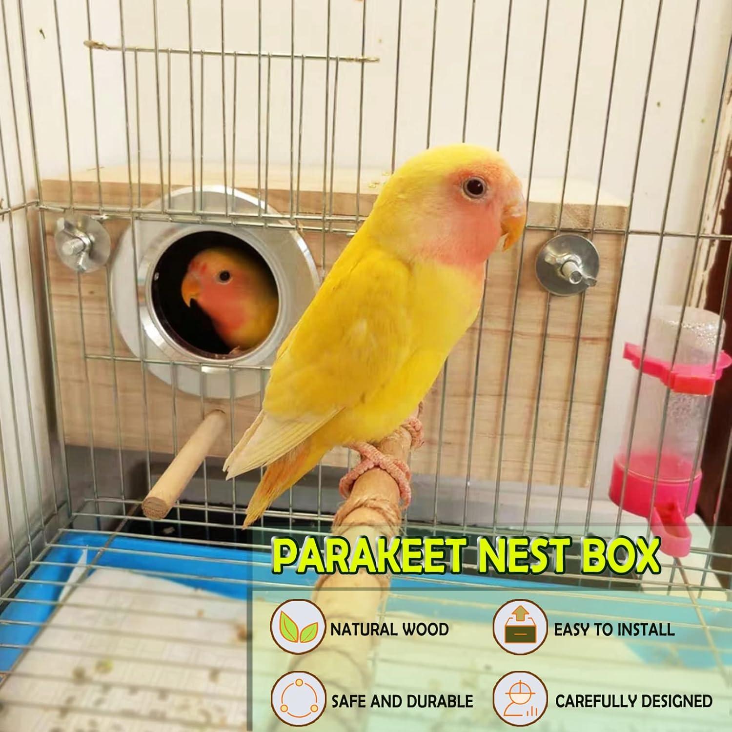 Kathson Parakeet Nest Box Budgie Nesting House Cockatiel Breeding Parrots Mating Box for Lovebirds Small and Medium-Sized Birds（S）