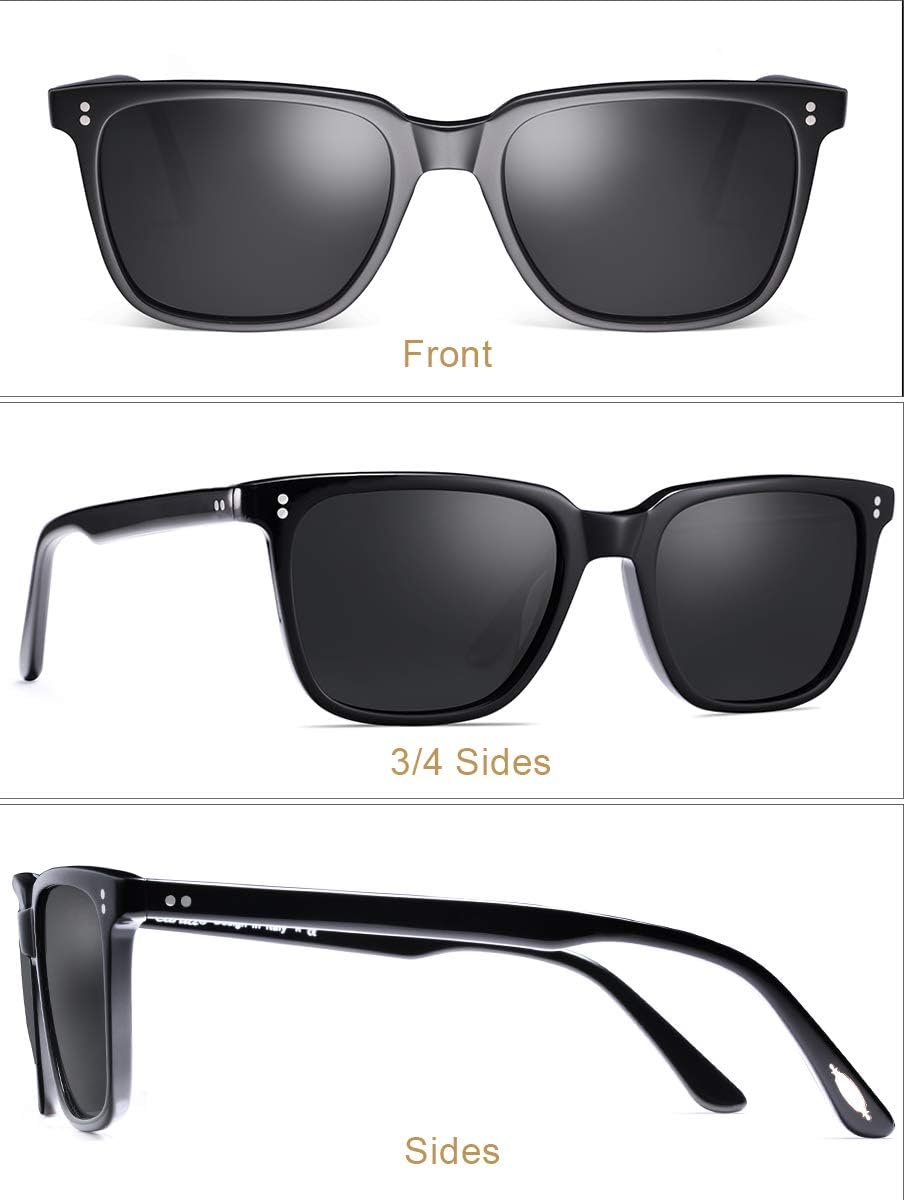 CARFIA Polarized Men'S Sunglasses UV400 Protection for Driving Fishing Cool Man Acetate Shades CA5354L - 3. Black Frame Grey Lens image number 3