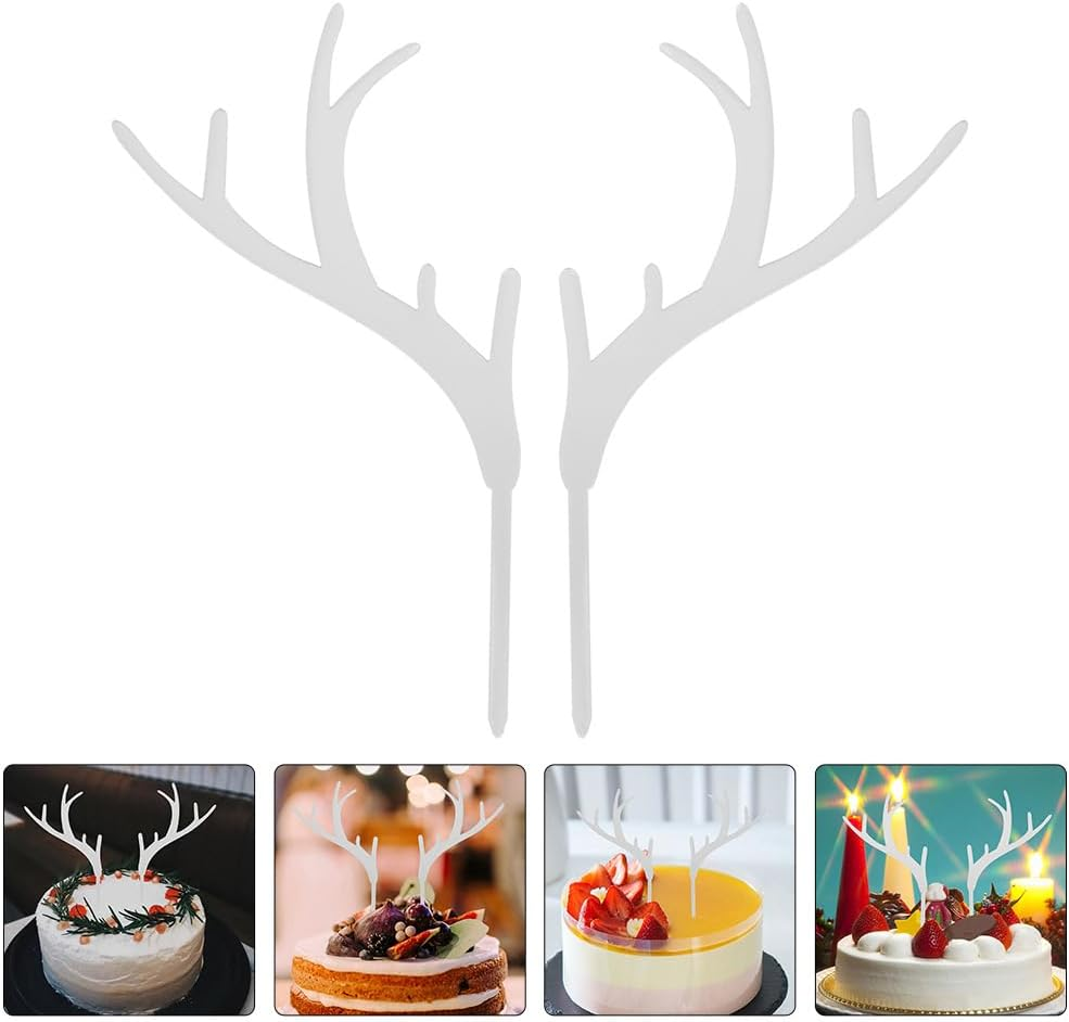LUOZZY 32Pcs Antler Cupcake Toppers Acrylic Elk Horn Cake Toppers Christmas Dessert Picks for Xmas Party Supplies - Gold image number 4