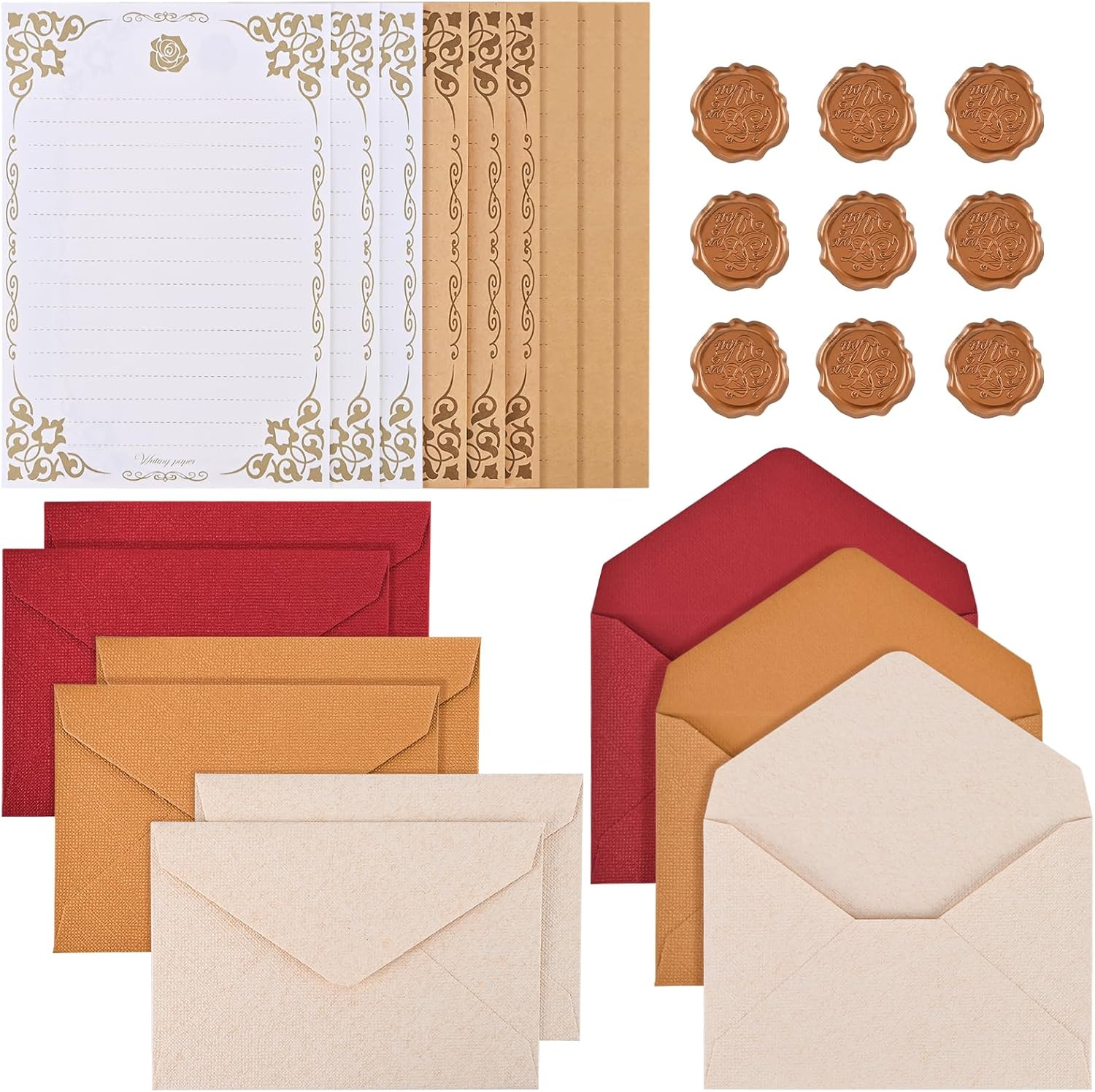 BAYTORY 27Pcs Stationery Paper and Envelopes Set, A6 Vintage Envelopes, Love Letter Papers Letter Writing Kit, Letter Writing Stationery for Invitation (Multicolor & Letter Papers) image number 5
