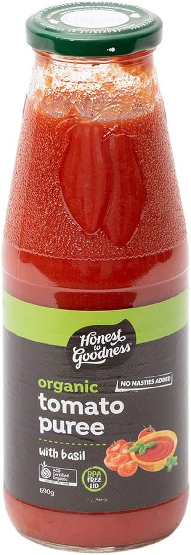 Honest to Goodness, Organic Tomato Puree with Basil, 690 Grams - Crafted from the Finest, Freshly Harvested, 100% Organic Ripe Italian Tomatoes with the Aromatic Touch of Organic Basil. image number 1