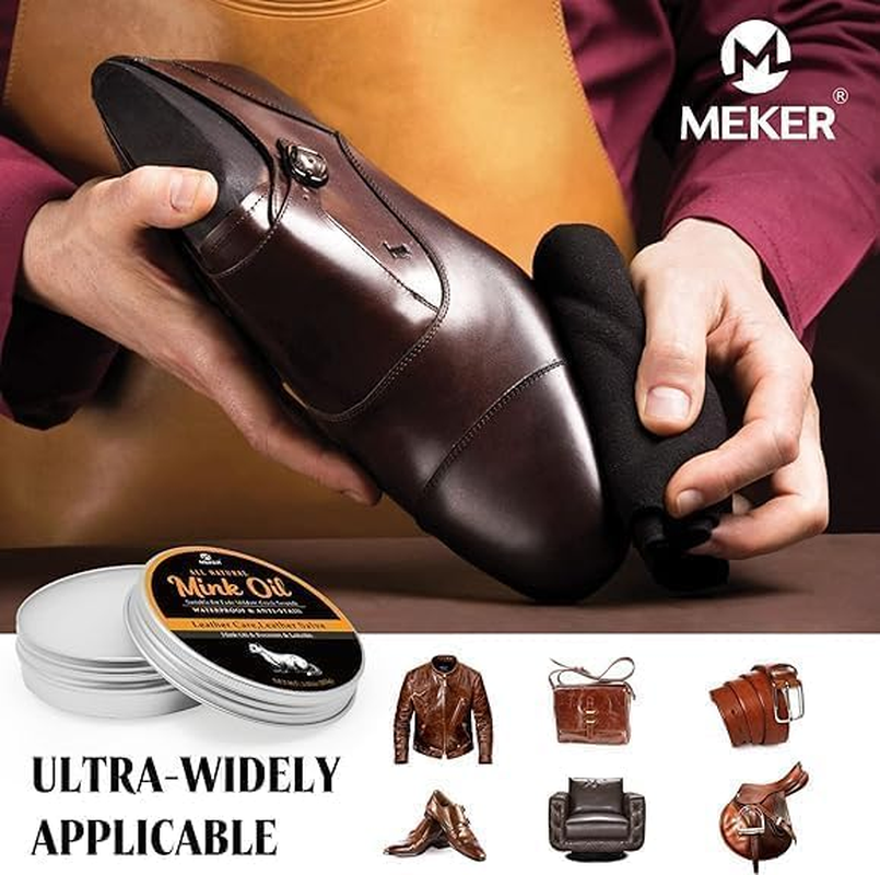 MEKER Mink Oil for Leather Boots, Leather Conditioner and Cleaner 3.52 Oz-All-Natural Waterproof Soften and Restore Shoes, White, 100G