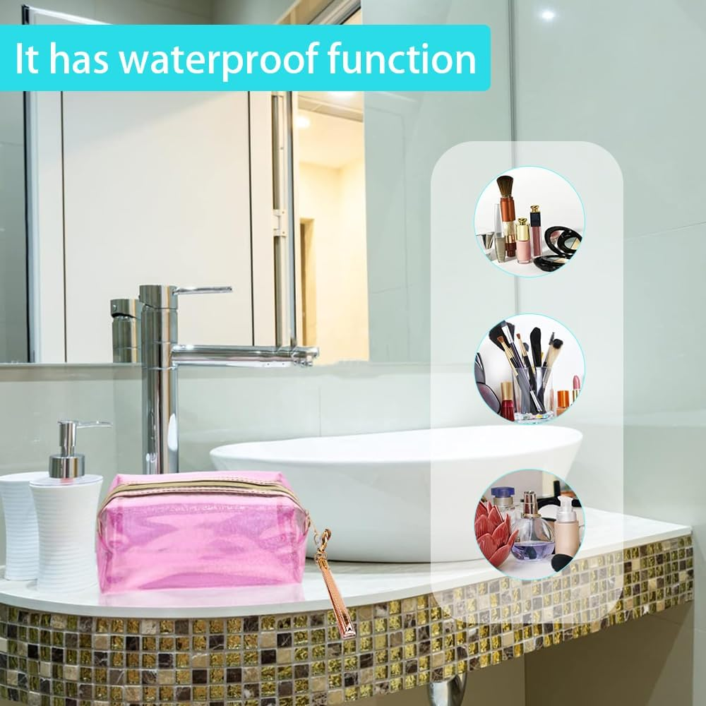 5 Pack Waterproof Cosmetic Bag, Portable Transparent Toiletry Packet, Waterproof Travel Storage Bag Large with Handle Strap for Bathroom, Vacation, Travel, Bedroom Organization image number 3