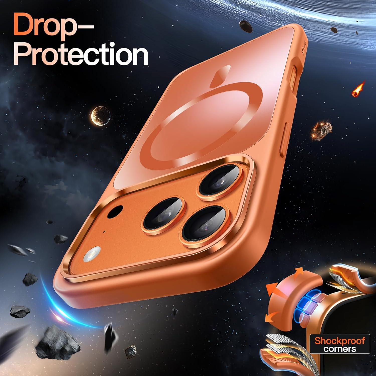 Jetech Magnetic Case for Iphone 17 Pro Max 6.9-Inch Compatible with Magsafe, Luxury Metallic Luster Matte Back Slim Shockproof Electroplated Phone Cover (Orange) image number 3