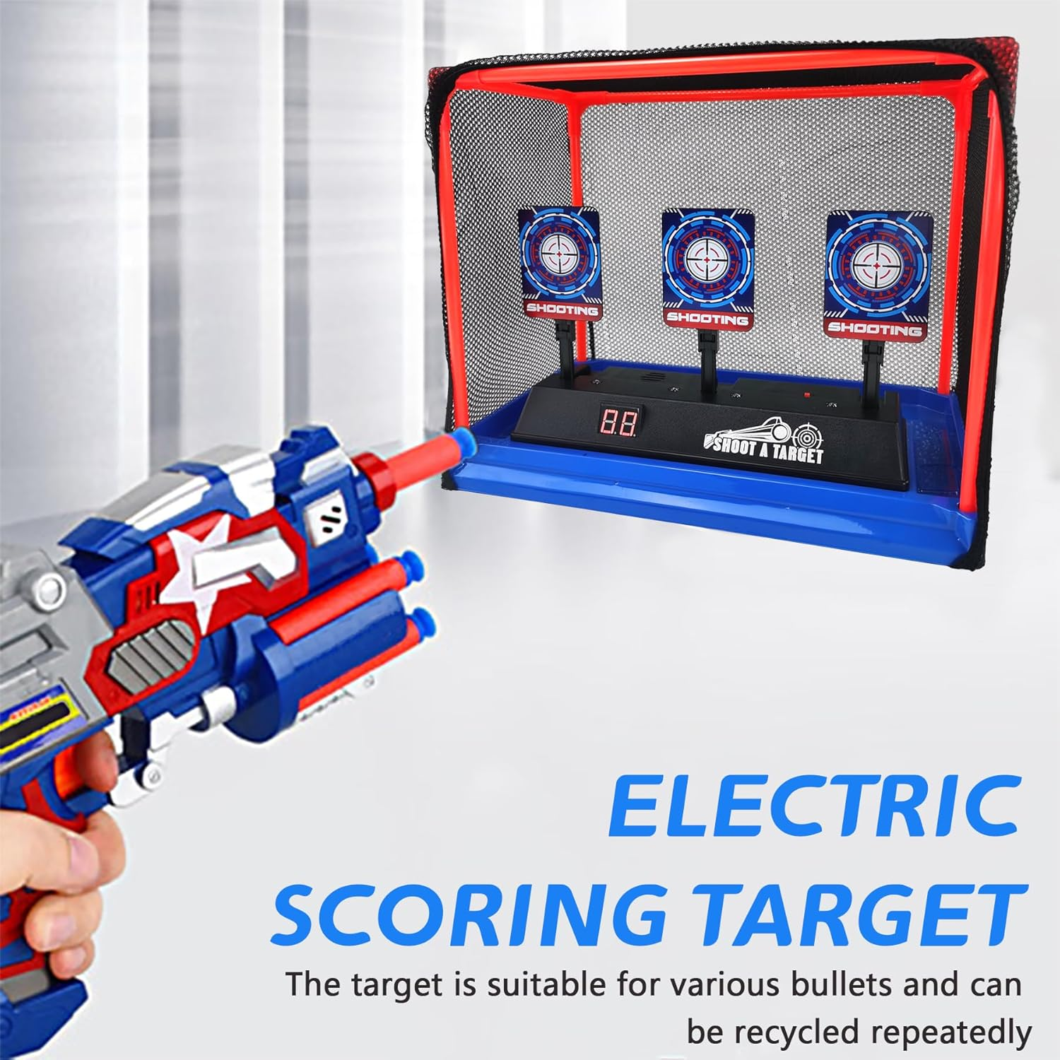 BOROLA Digital Electronic Digital Automatic Scoring Auto Reset Shooting Target Throwing Foam Dart Blaster Game with Bullet Recycling Function Ideal Present for Kids Compatible for Nerf Toy Gun image number 3