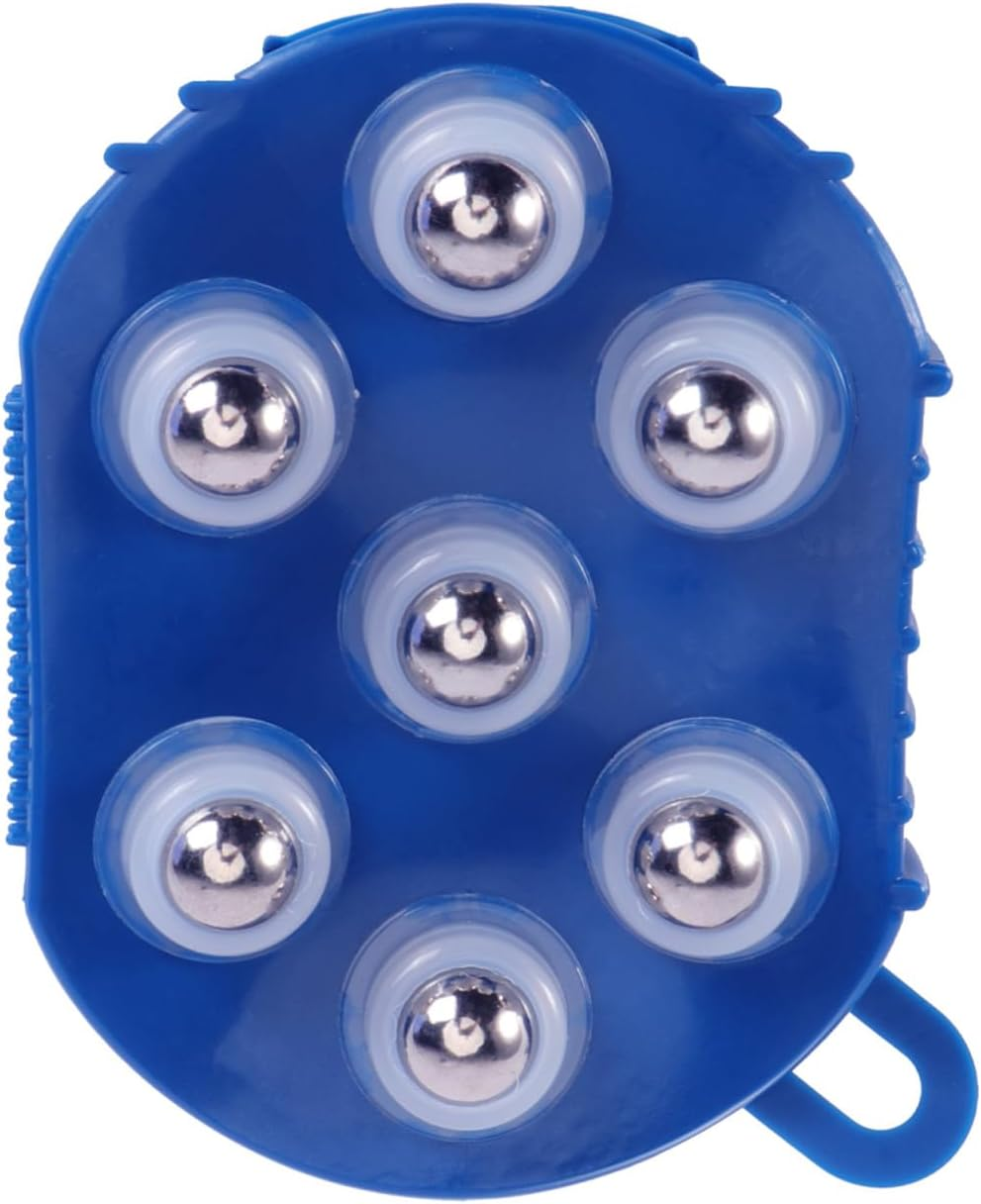 Housoutil Palm Shaped Massage Glove, Handheld Body Massager with 7 Metal Roller Balls, Exfoliating Bath Brush for Muscle Soreness, Cellulite Management, Blue image number 5
