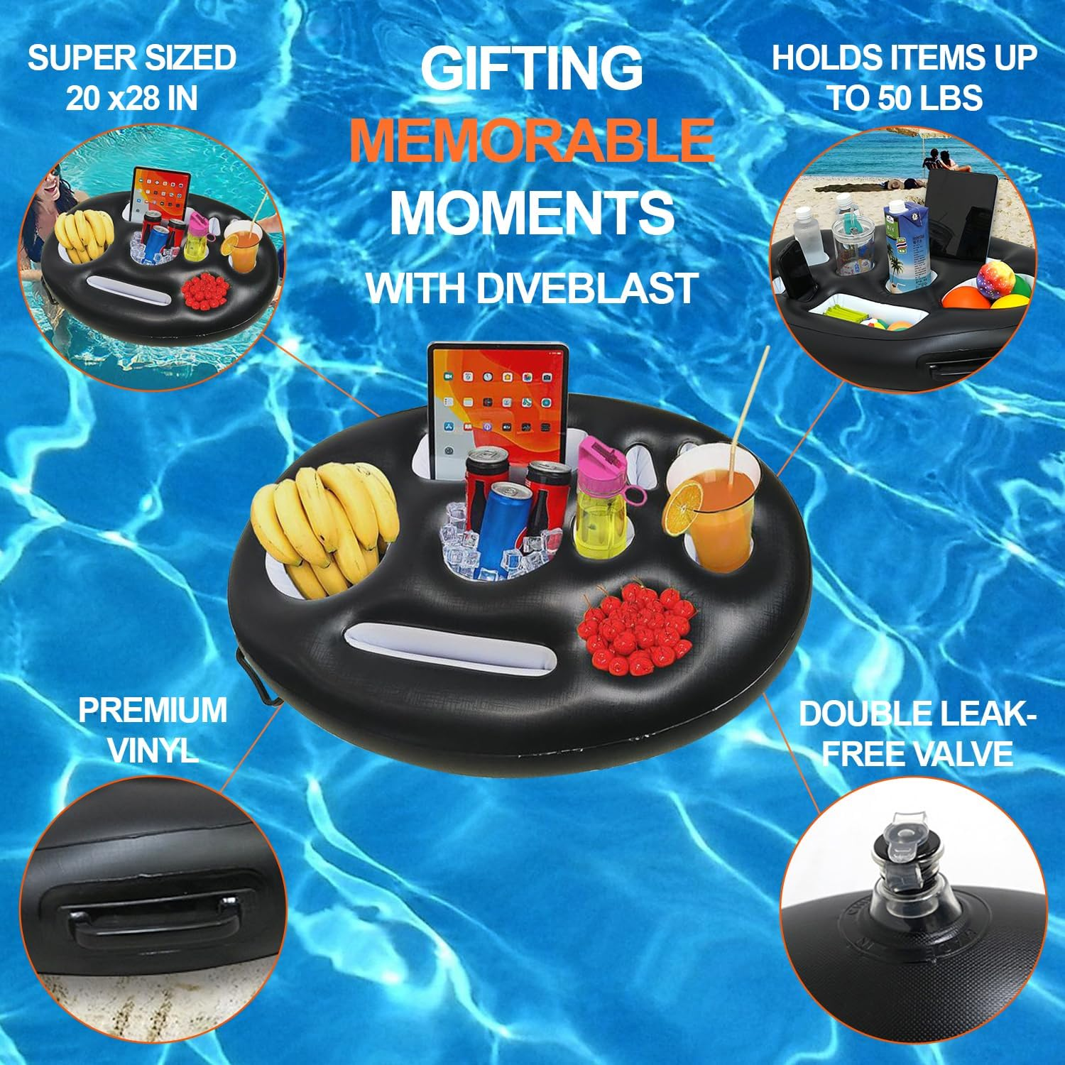 COZY CORE Inflatable Floating Drink Holder (Single) - 9 Holes, Large Capacity & Transparent Material, Drink Float for Pool Party Beach image number 3