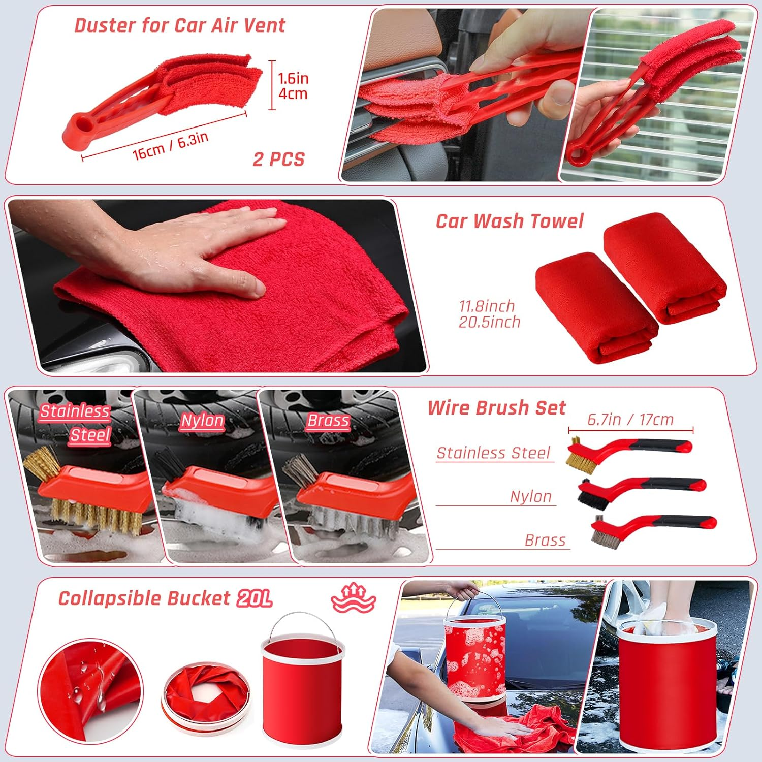 37PCS Car Detailing Kit Interior Cleaner, Auto Detailing Kit, Car Vacuum Car Interior Detailing Kit, Car Wash Kit with Bucket Detailing Brush Set Car Accessories for Motorcycle, Cars, Bikes, Wheels image number 4