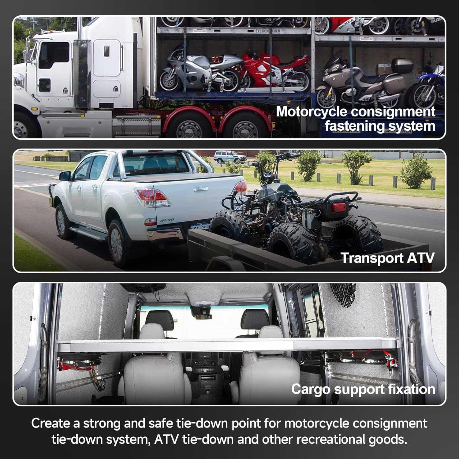 2 Pack L-Track Double Lug Threaded Stud Nut Fitting Tie Down, Used with L Track Rails for Truck Bed or Trailer Cargo Control, Bearing 6000 LBS Heavy Duty Steel, Black image number 2