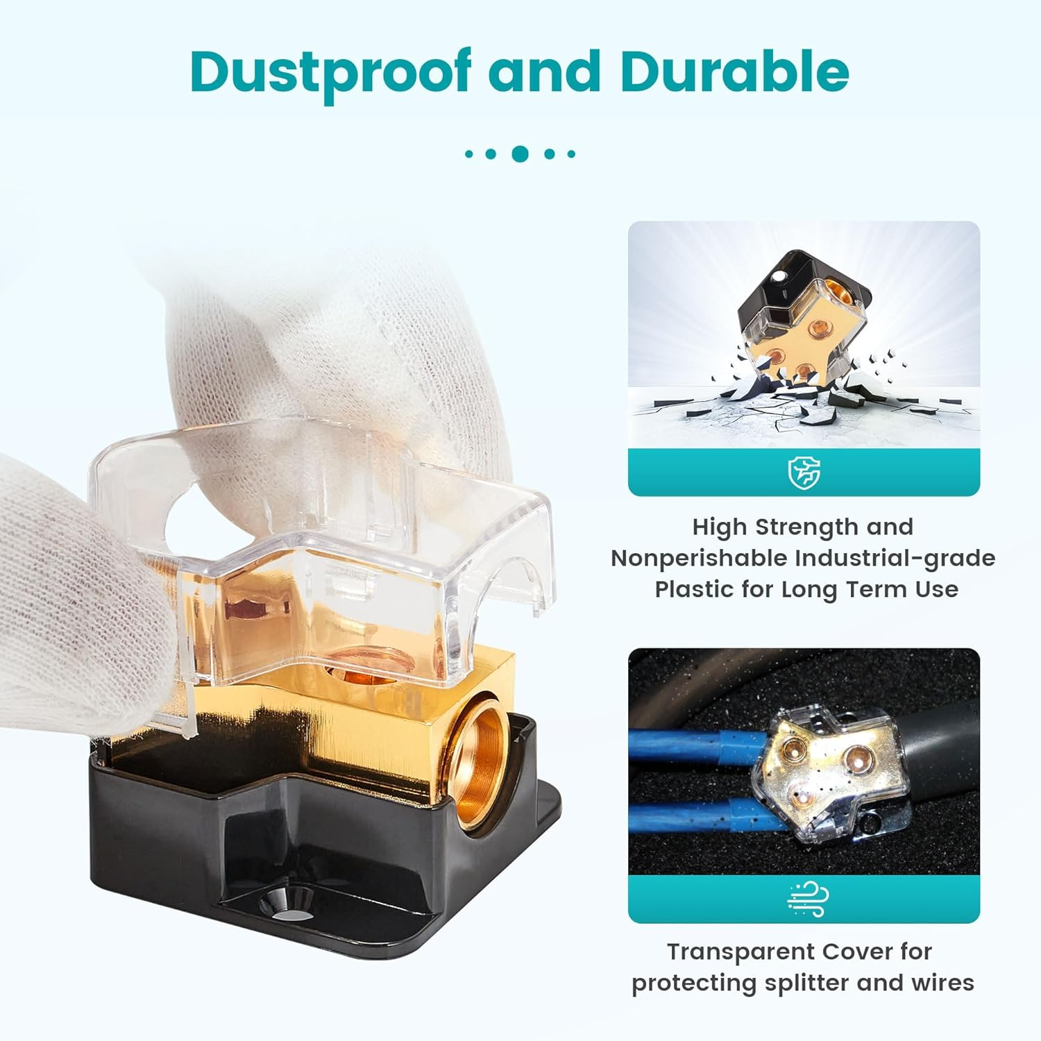 Nuith 2PCS 2-Way Copper Power Distribution Block, 0/2/4 Gauge in 4/8 Gauge Out Auto Car Audio Distribution Connecting Block, 2 Way Ground Distribution Block Copper for Audio Amplifier Splitter image number 2