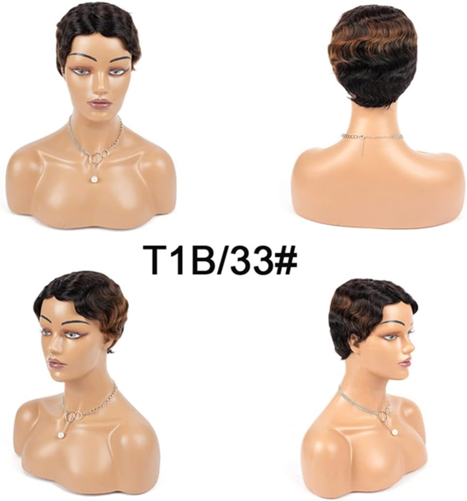 Synthetic Short Hair Wig Brazilian Hair Full Machine Made Short Wigs for Black Woman Finger Wave Wigs XSX-0066 1 PC image number 1