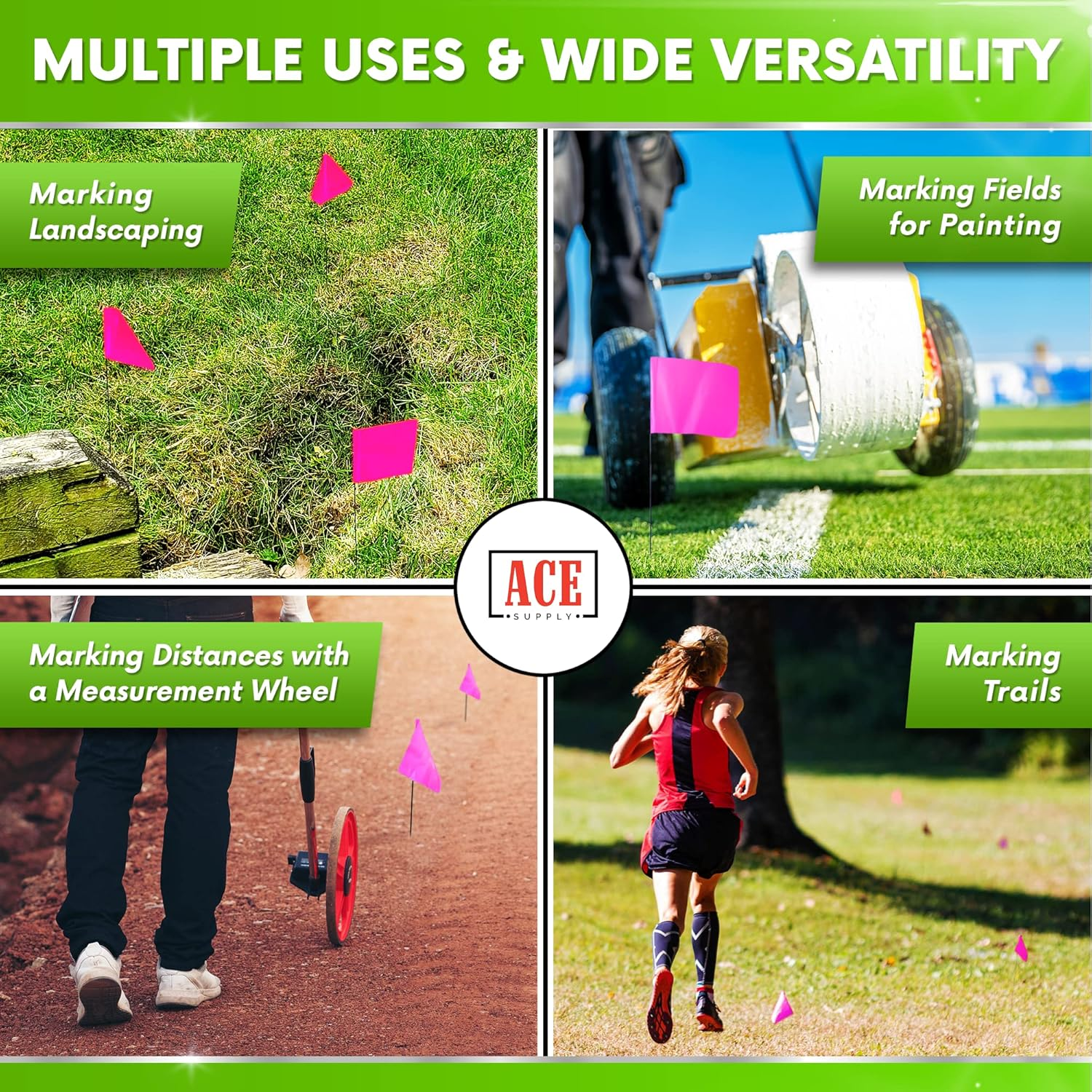 ACE Supply Pink Marking Flags 100 Pack - - 4X5-Inch Pink Flag on 15-Inch Wire - Small Yard Flags, Marker Flags for Lawn, Irrigation Flags, Lawn Flags Markers, Landscape Flags, Survey Flags, Sprinkler Flags, Compatible with Invisible Fence Flags image number 4