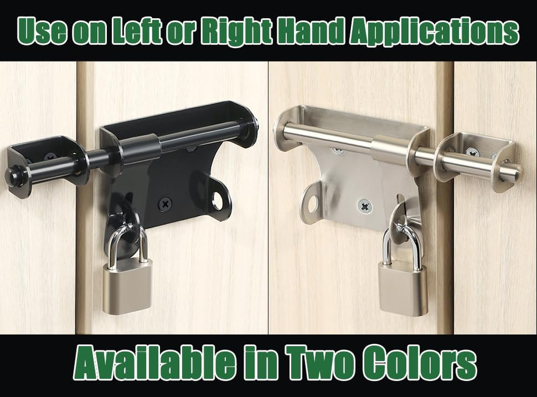 Ziyuya Gate Latch Bolt Lock Padlock Slide Gate Locks Barrel Bolts Door Lock Hardware for Shed Wooden Fences Barn Yard Doors Outdoor Latch 6 Inch (Black) - Black image number 2