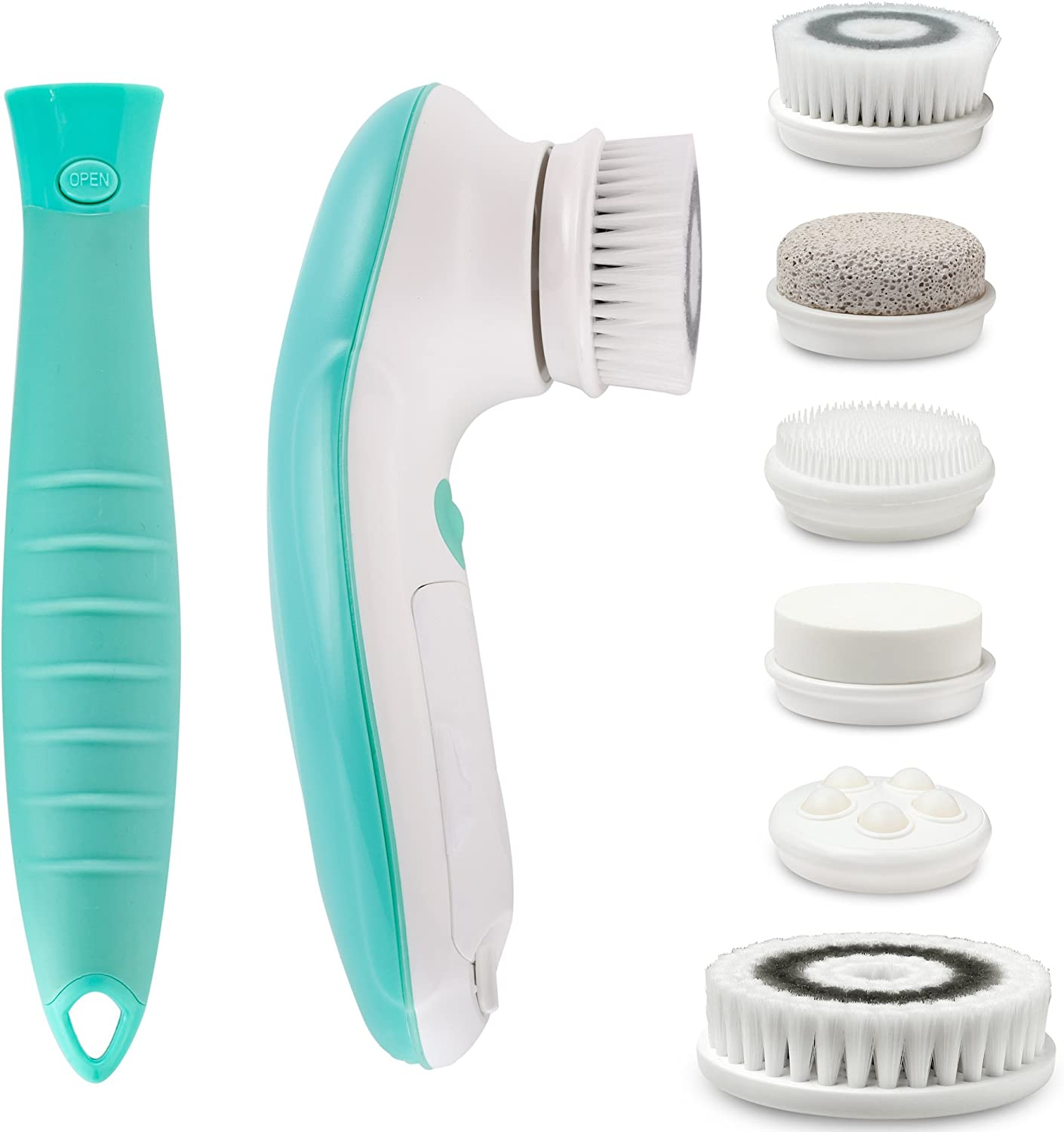 Fancii 7 in 1 Waterproof Electric Facial & Body Cleansing Brush Kit with Handle and 6 Brush Heads - Best Advanced Microdermabrasion Scrub System for Face (Aqua) image number 2