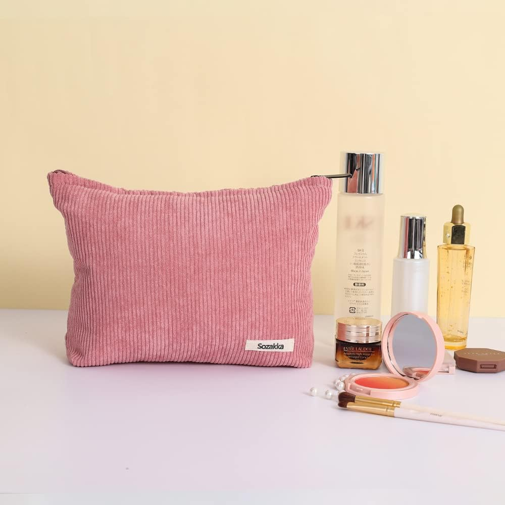 LYDZTION Velvet Makeup Bag Cosmetic Bag for Women,Large Capacity Canvas Makeup Bags Travel Toiletry Bag Accessories Organizer,Pink