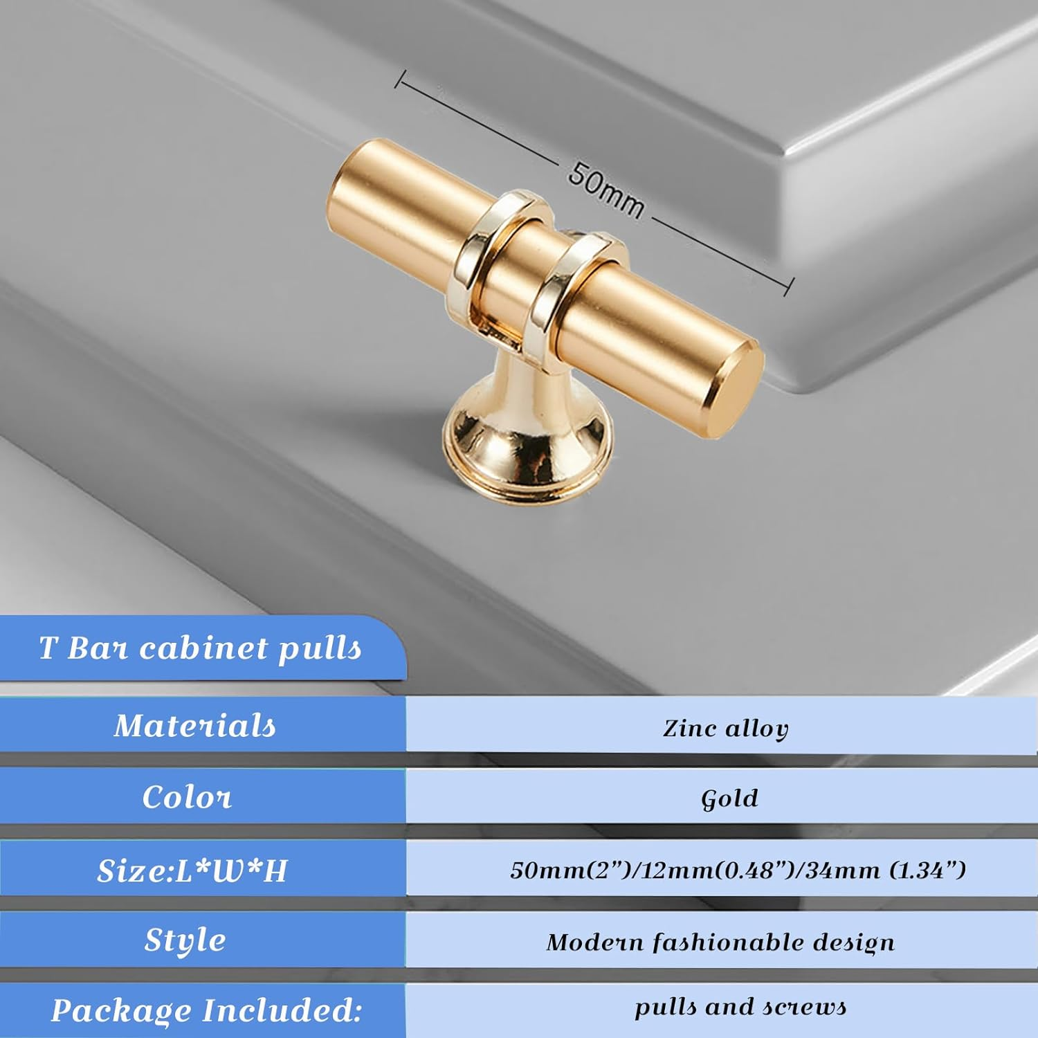 Ymaiss 12 Packs Cabinet Knobs T Bar Kitchen Dresser Knobs Drawer Pull Handles Single Hole Knobs Hardware for Drawer Dresser Cupboard Wardrobe (Gold)