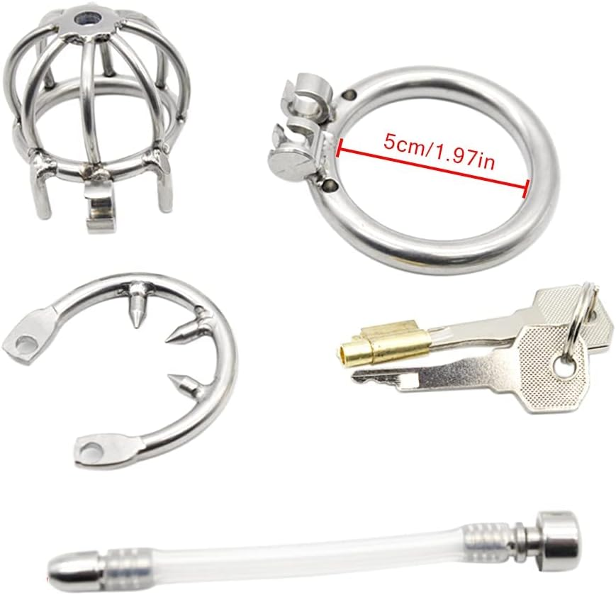 Beauty7 Men Stainless Steel Chastity Belt with Penis Dilator Chastity Cage Penis Cage Cock Cage Men Locking Penis Chastity Hat - Size: L