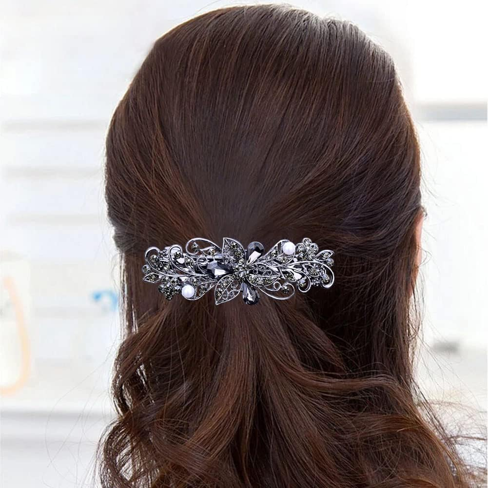 4 PCS Hair Barrettes for Women Ladies, Flower Crystal Rhinestones Barrette Pearl Spring Hair Clip Accessories Women Fashion Ponytail Holders Barrette for Daily Wear Mothers Day Present