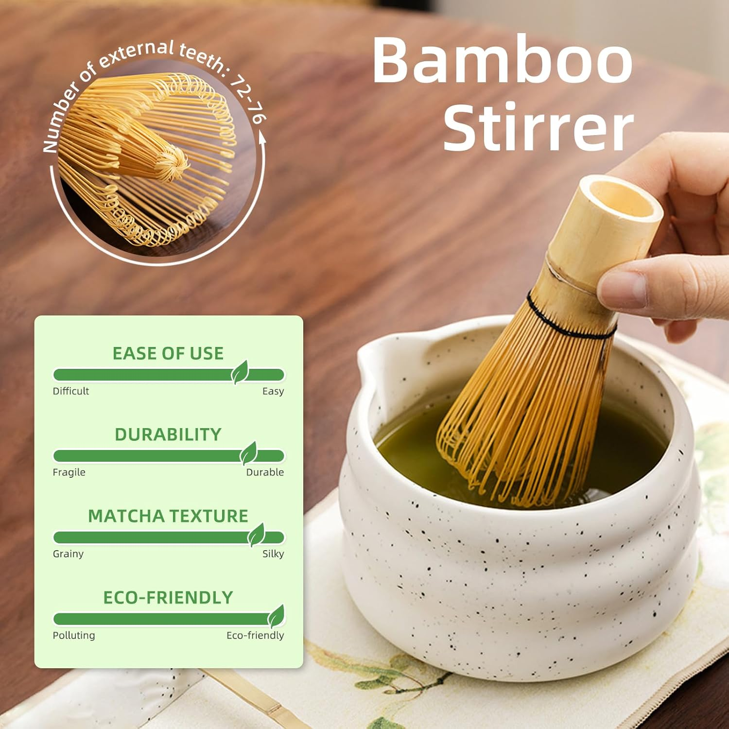 Matcha Whisk Set, 7 Pcs Ceramic Matcha Kit with Matcha Bowl, Spout, Bamboo Whisk, Bamboo Scoop, Ceramic Holder and Stainless Sifter for Traditional Tea Ceremony image number 4