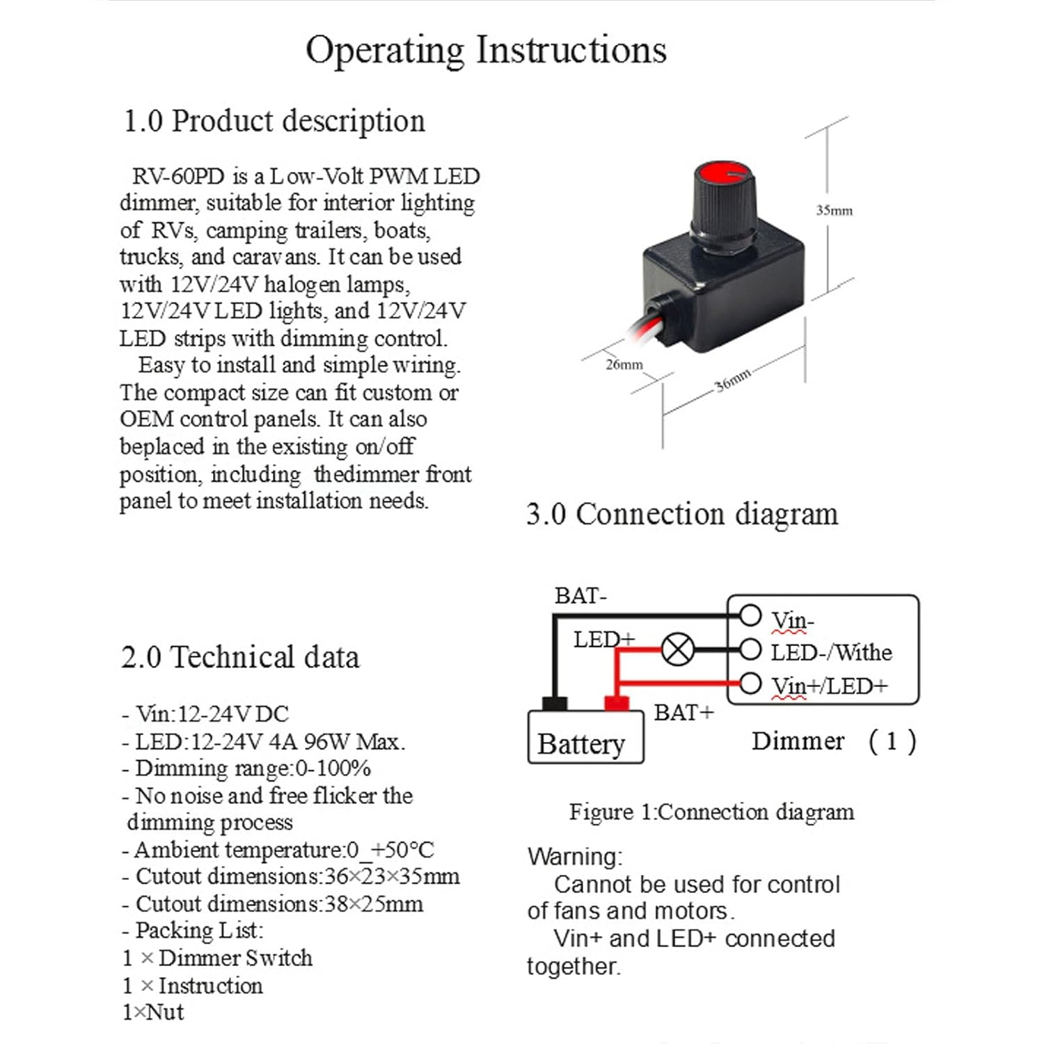 12V Light Dimmer,12 24V Dimmer Switch RV Boat Dimmer Switch,Easy to Install Side PWM Dimming Switch,For RV Cruise Boat Interior Decoration Lighting image number 4