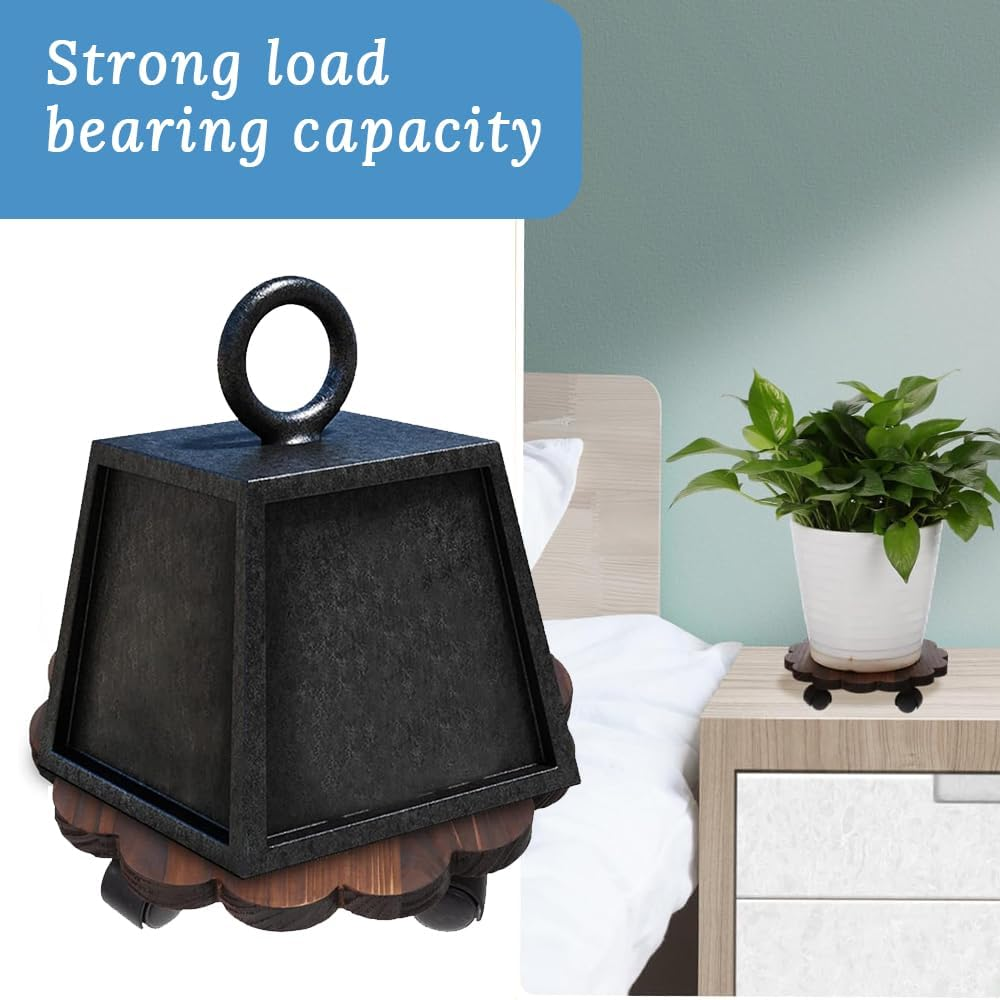 GUDAJIN 2 Pack Plant Cart, Wooden round Plant Cart, Rolling Plant Stand with 360&deg; Lockable Casters, Wooden Plant Pot Mobile Tray Base for Large Pots, Planters, Patio, Indoor Outdoor image number 3