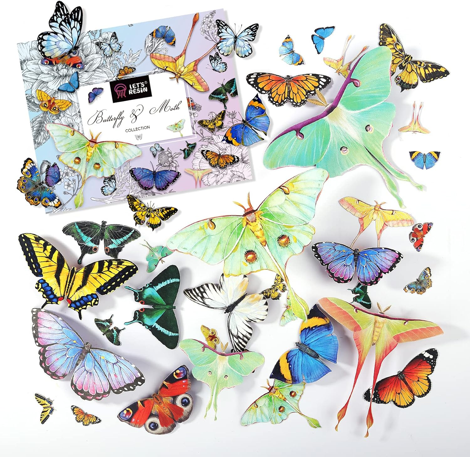LET'S RESIN Realistic Paper Butterfly Moth,46 Pcs Double-Sided Faux Butterfly,Vintage Floral Decoration,Epoxy Resin Supplies/Accessories for Resin Art,Crafts,Molds image number 1