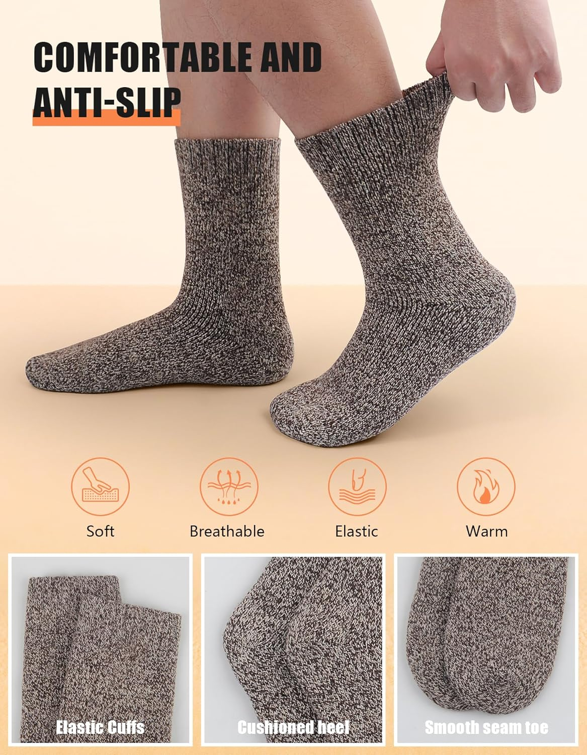 SIMIYA 5 Pairs Merino Wool Socks for Men, Extra Thick Wool Hiking Socks for Men Winter Size 7-13 image number 3