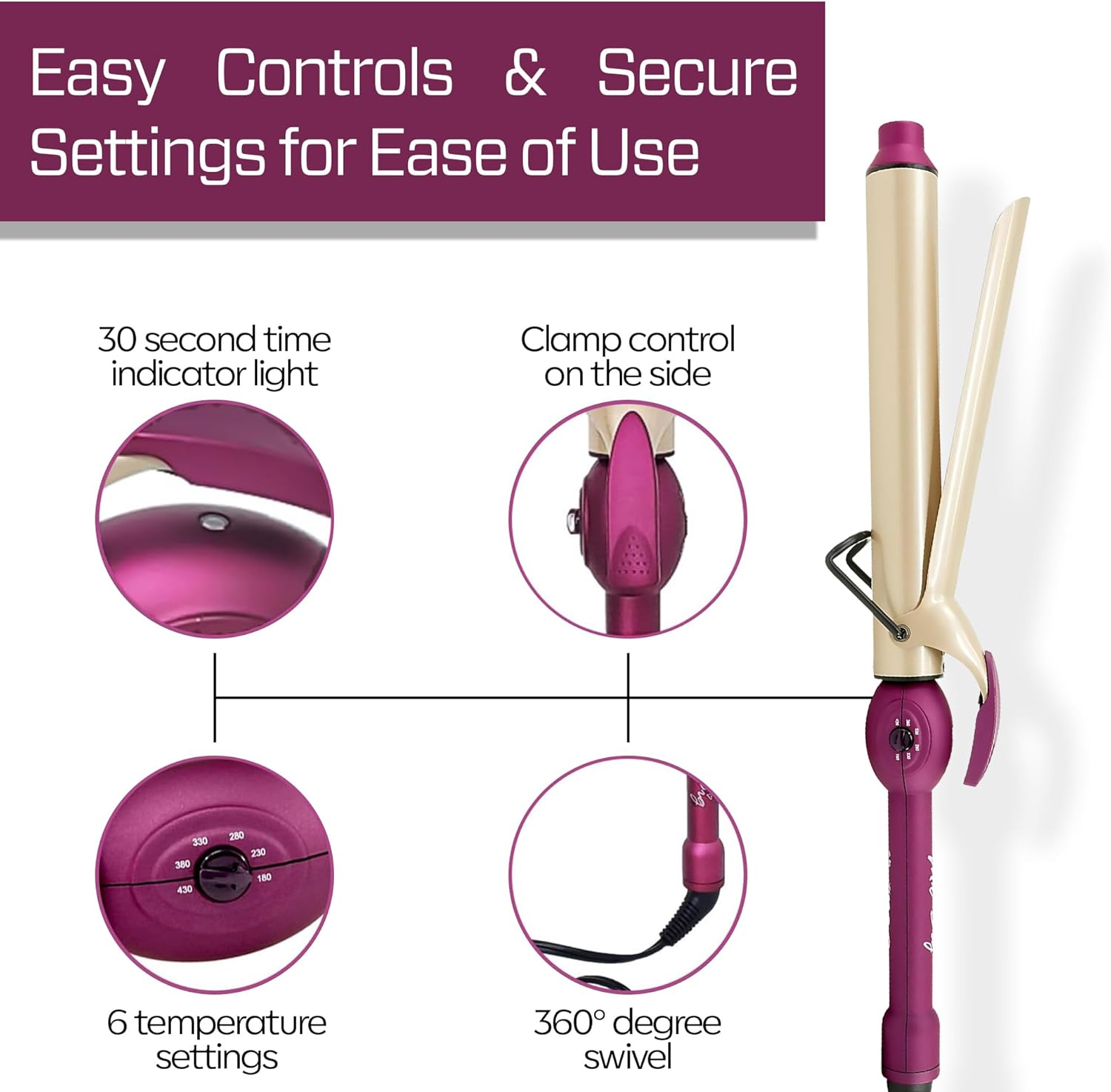 Mr Big Extra Long Curling Iron 1.25 Inch &ndash; 9.5-Inch Barrel for Long Hair, Ceramic Wand for Beach Waves & Curls, Adjustable Heat, Frizz-Free Professional Hair Styling Tool image number 5