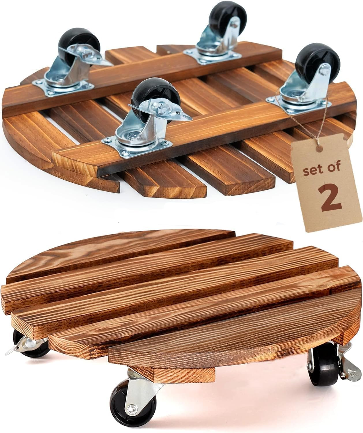 2 Pack Plant Caddy Wooden 40Cm/16Inch, Large Plant Stand with Wheels Heavy Duty Rolling Plant Stand round Plant Dolly Rollers Cart with Metal Lockable Casters for Outdoor/Indoor Large Plant Pot/Flower Pot/Patio