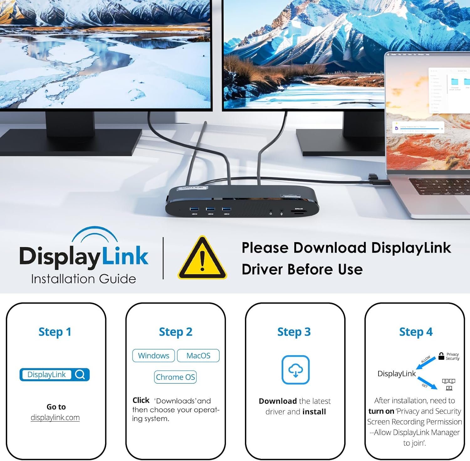 WAVLINK Universal USB C Docking Station Dual 5K Monitor, Displaylink Dock with 100W PD, 2X4K HDMI, 2X4K/5K DP, 5 USB Ports, SD/TF, Ethernet, Audio, Laptop Docking Station for Mac M1/M2/M3/M4 & Windows image number 4