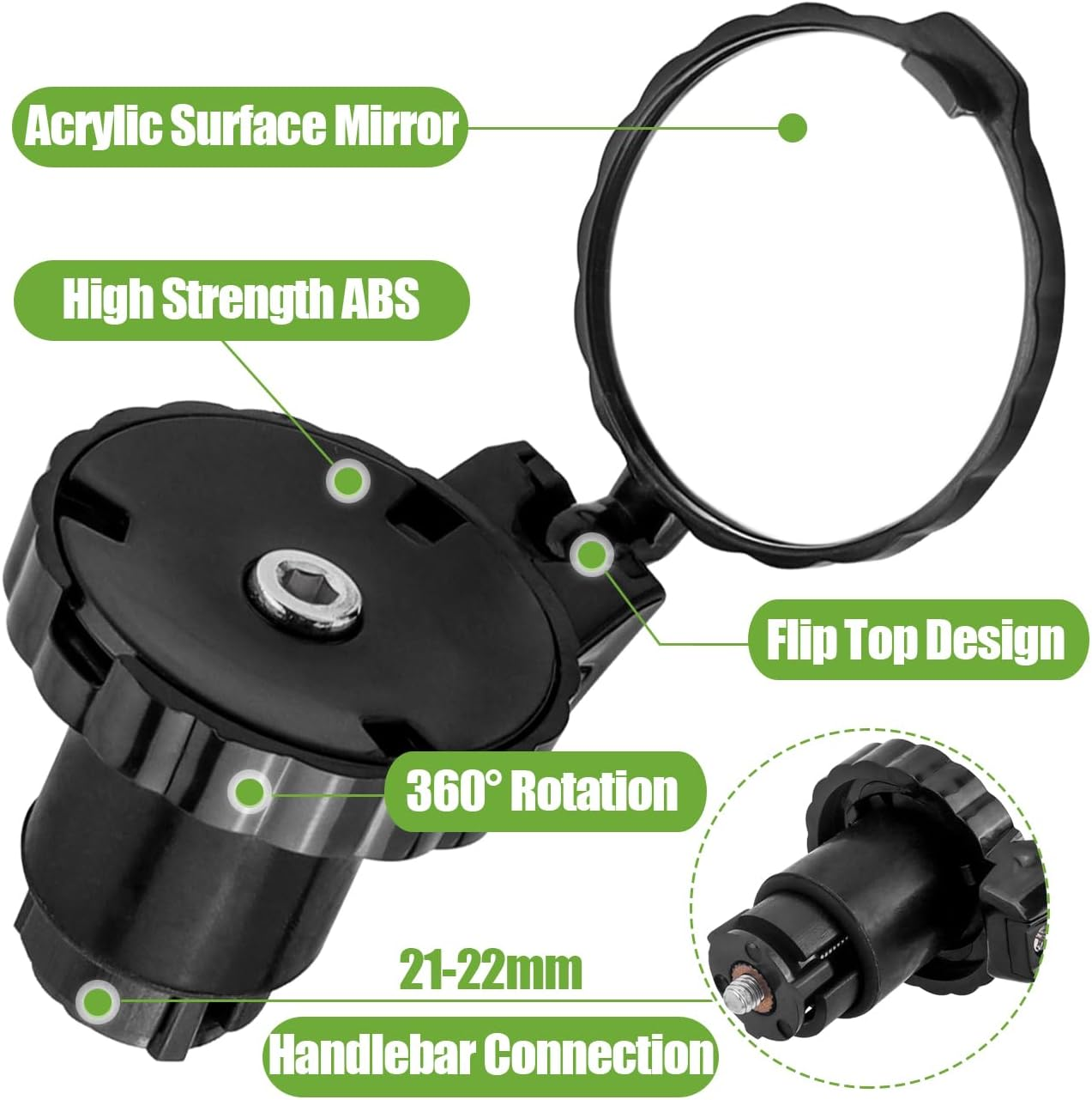 Bestgle 2 Pack Bike Mirrors for Handlebar Ends, Foldable Bicycle Handle Bar Mount Rearview Mirror Adjustable Wide Angle Road Bike Bar End Folding Rear View Convex Mirror Set for Safety Cycling